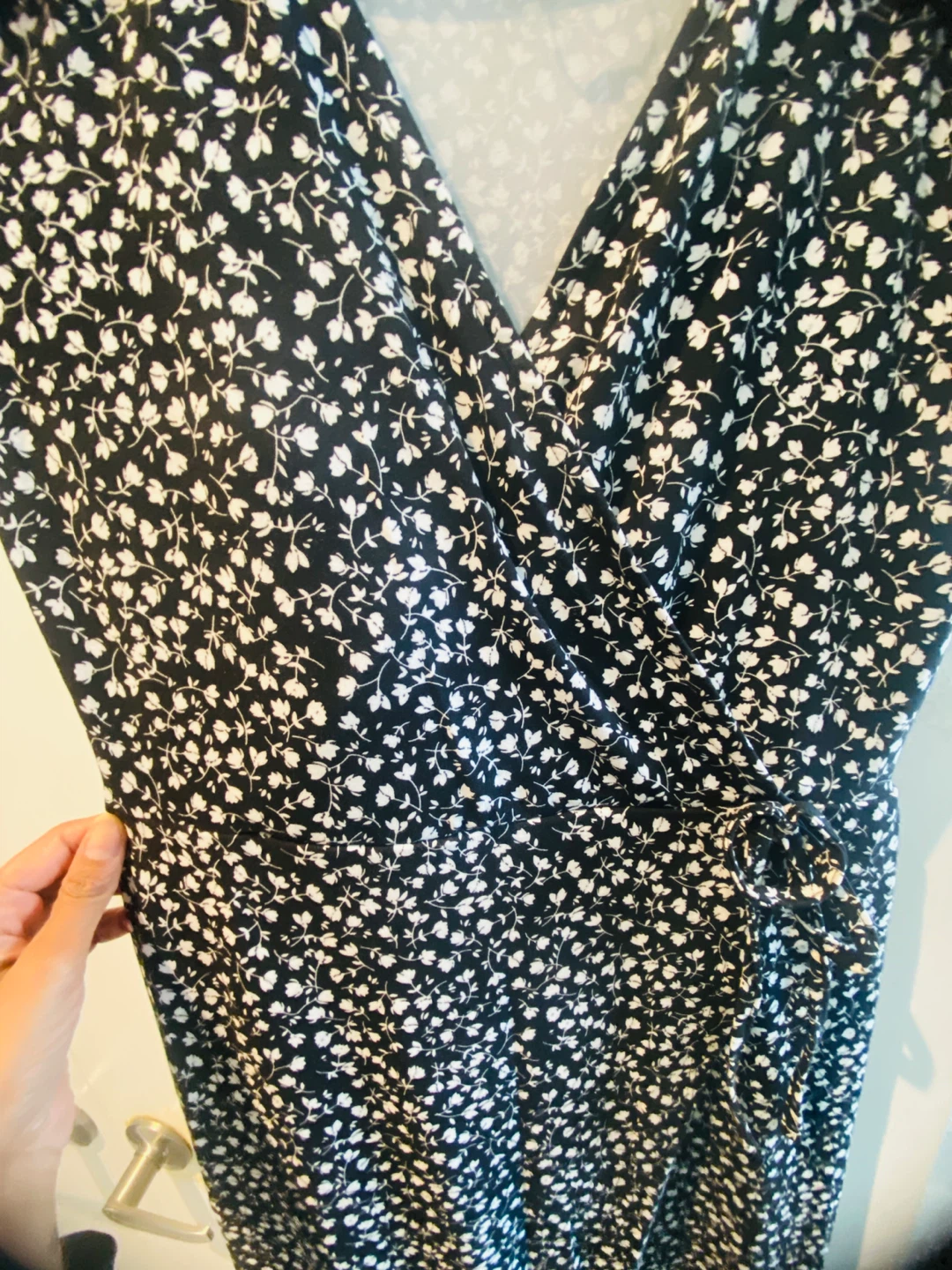 Black and White Floral Wrap Dress