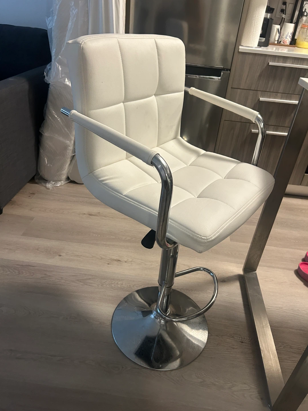 White Faux Leather Adjustable set of 2 Bar Stool