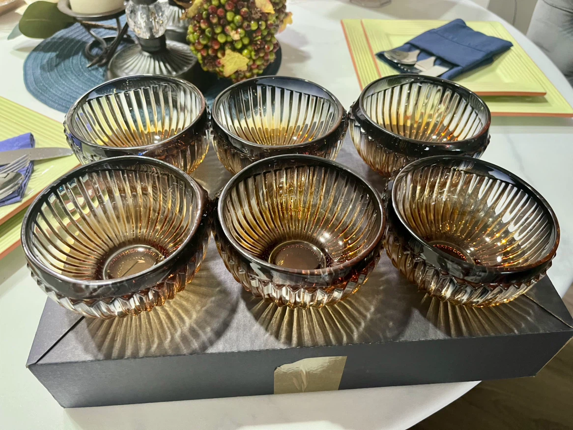 ✨ Elegant Smoked Glass Dessert Bowls Set of 6