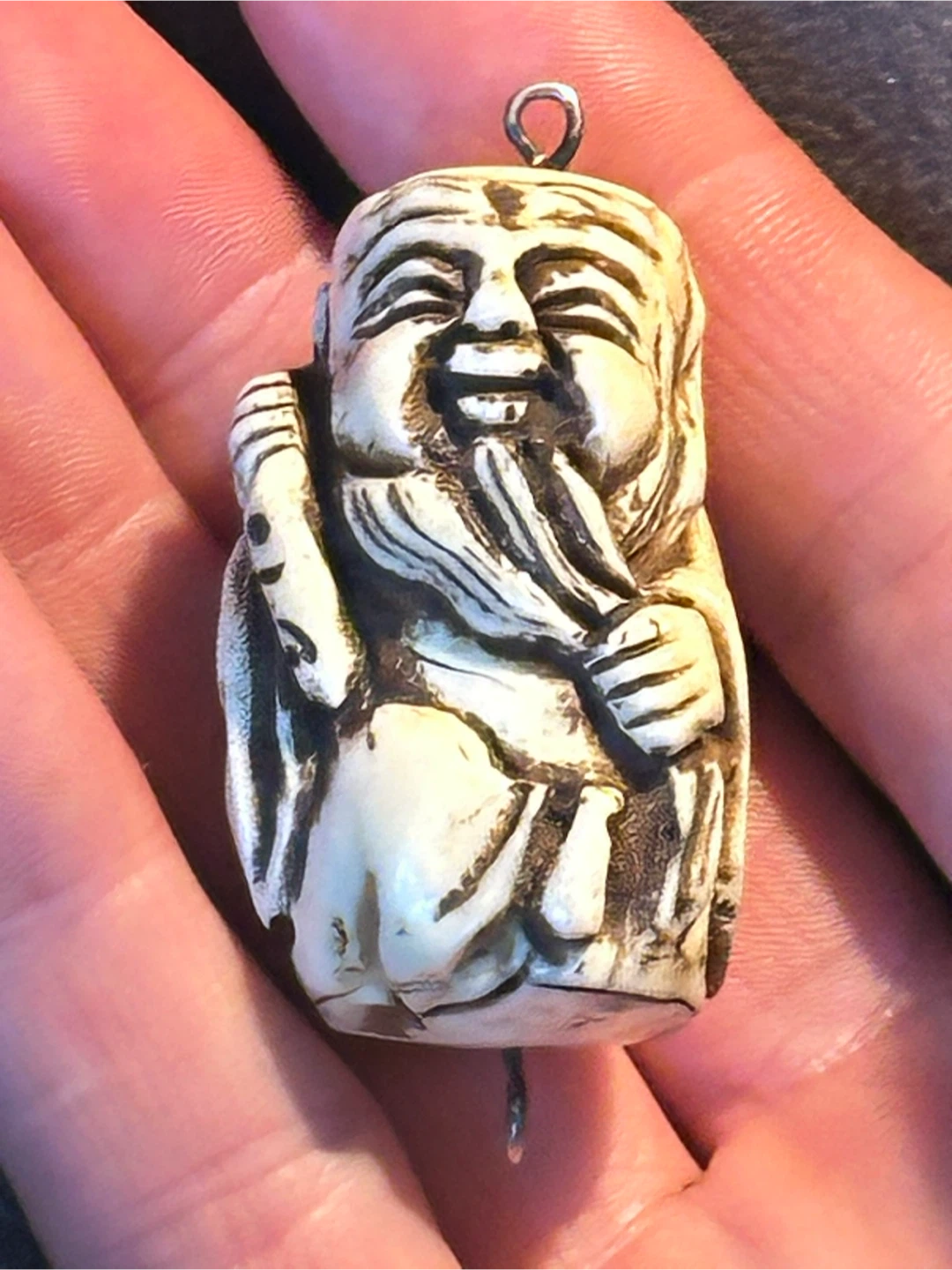 Vintage Bone Revolving Pocket Fob Wise Man Spinner