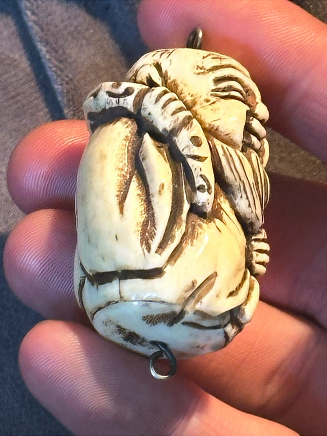 Vintage Bone Revolving Pocket Fob Wise Man Spinner - photo 4