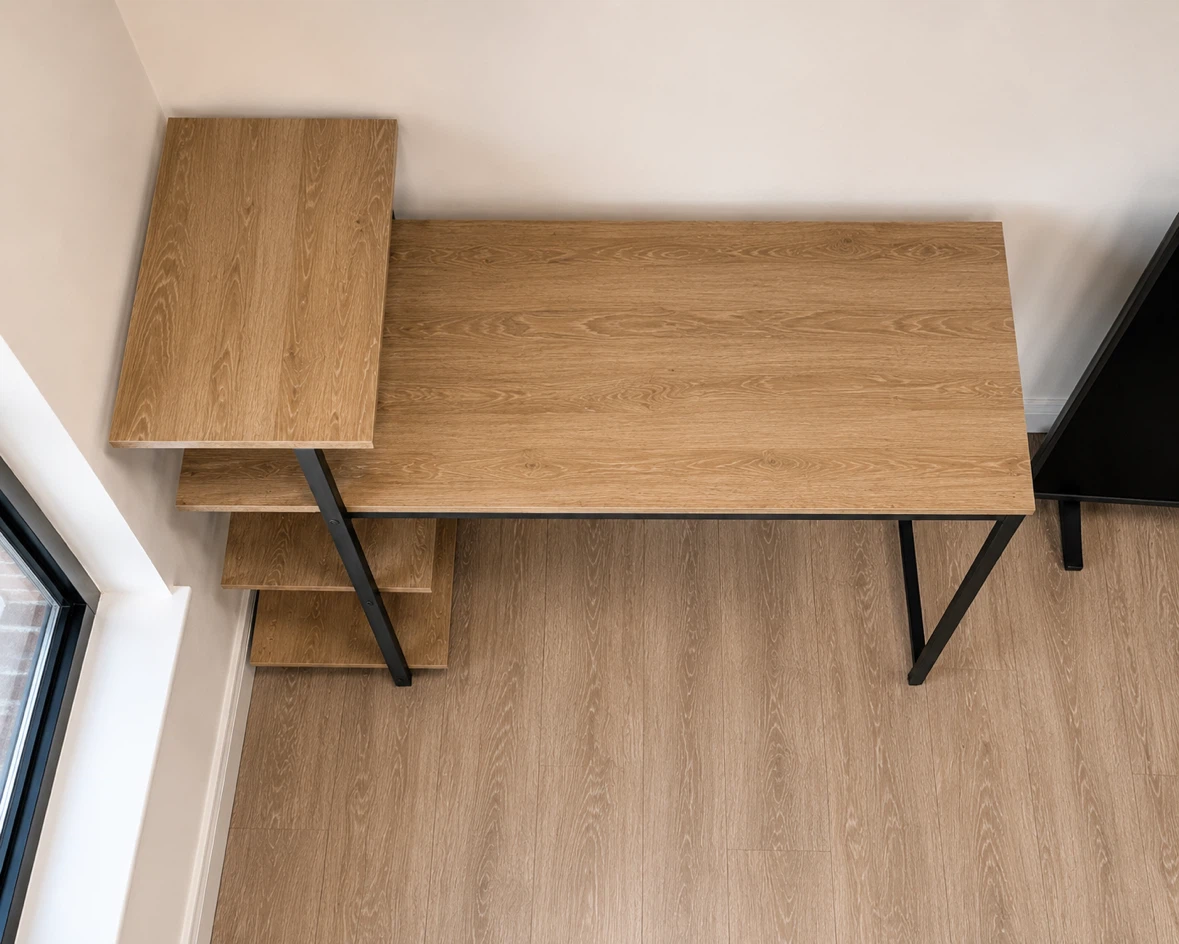 Wood and Black Metal Desk with Shelving - photo 2