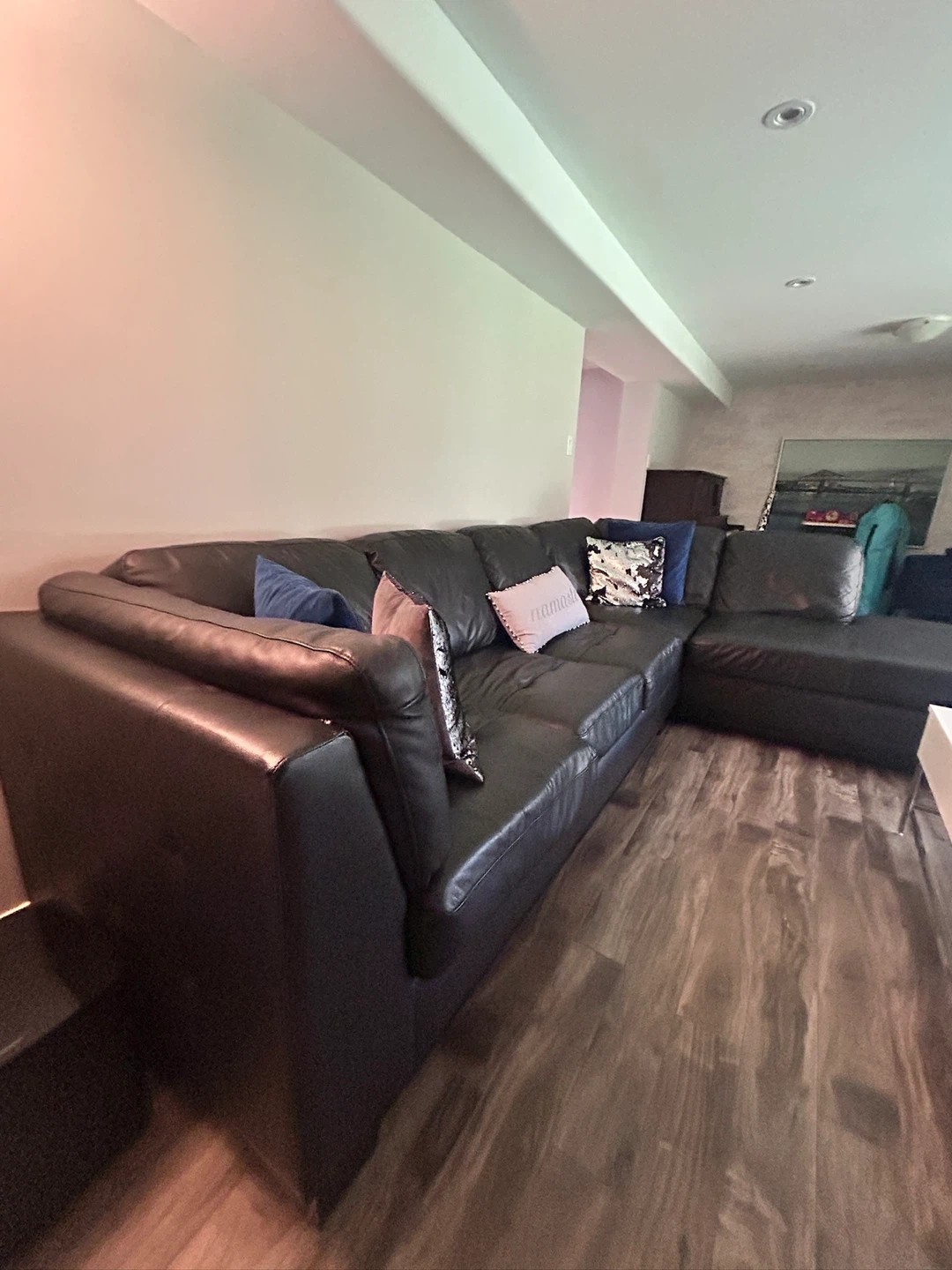 Black Real Leather Couch - photo 2