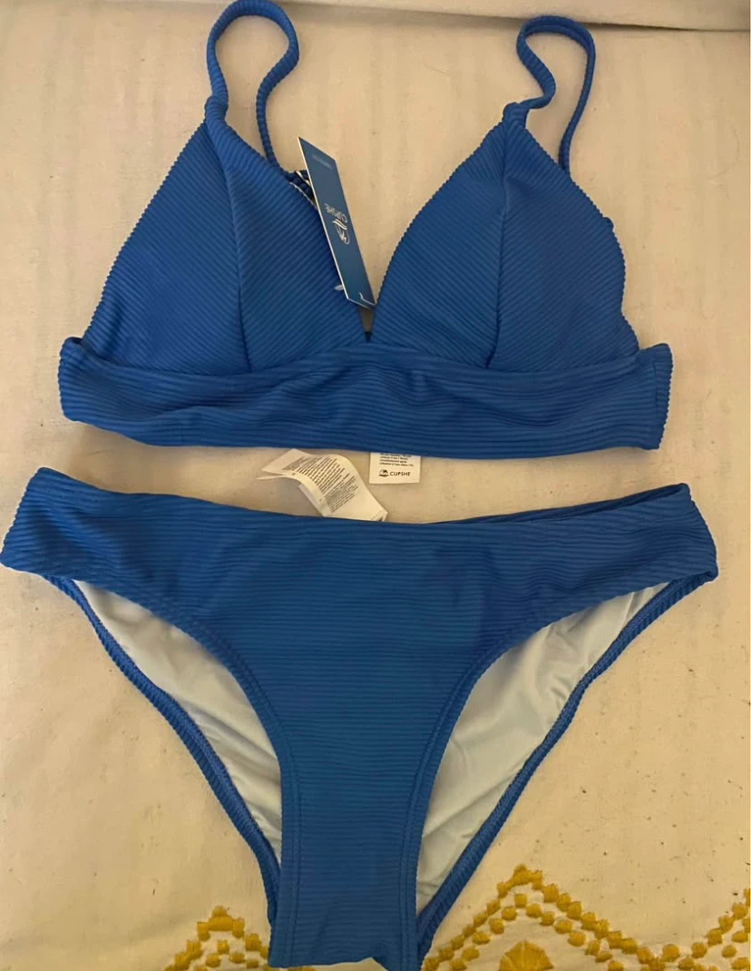 Cupshe Blue Ribbed Bikini Set - XS