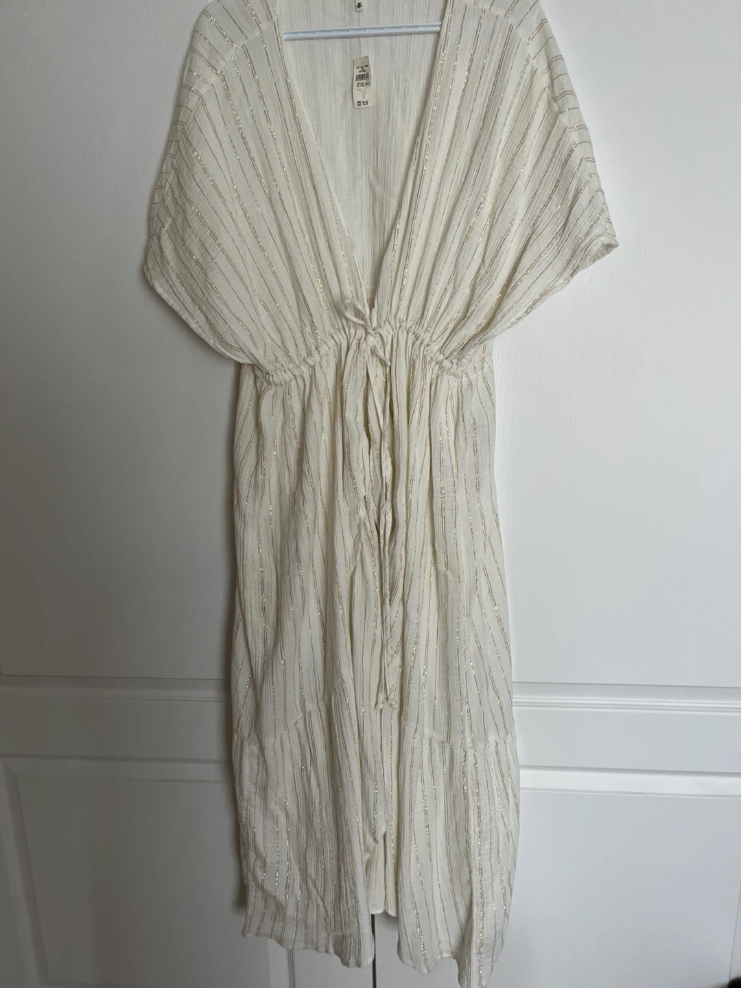 NEW Aerie Cream & Gold Striped Kimono Cover-up L/XL