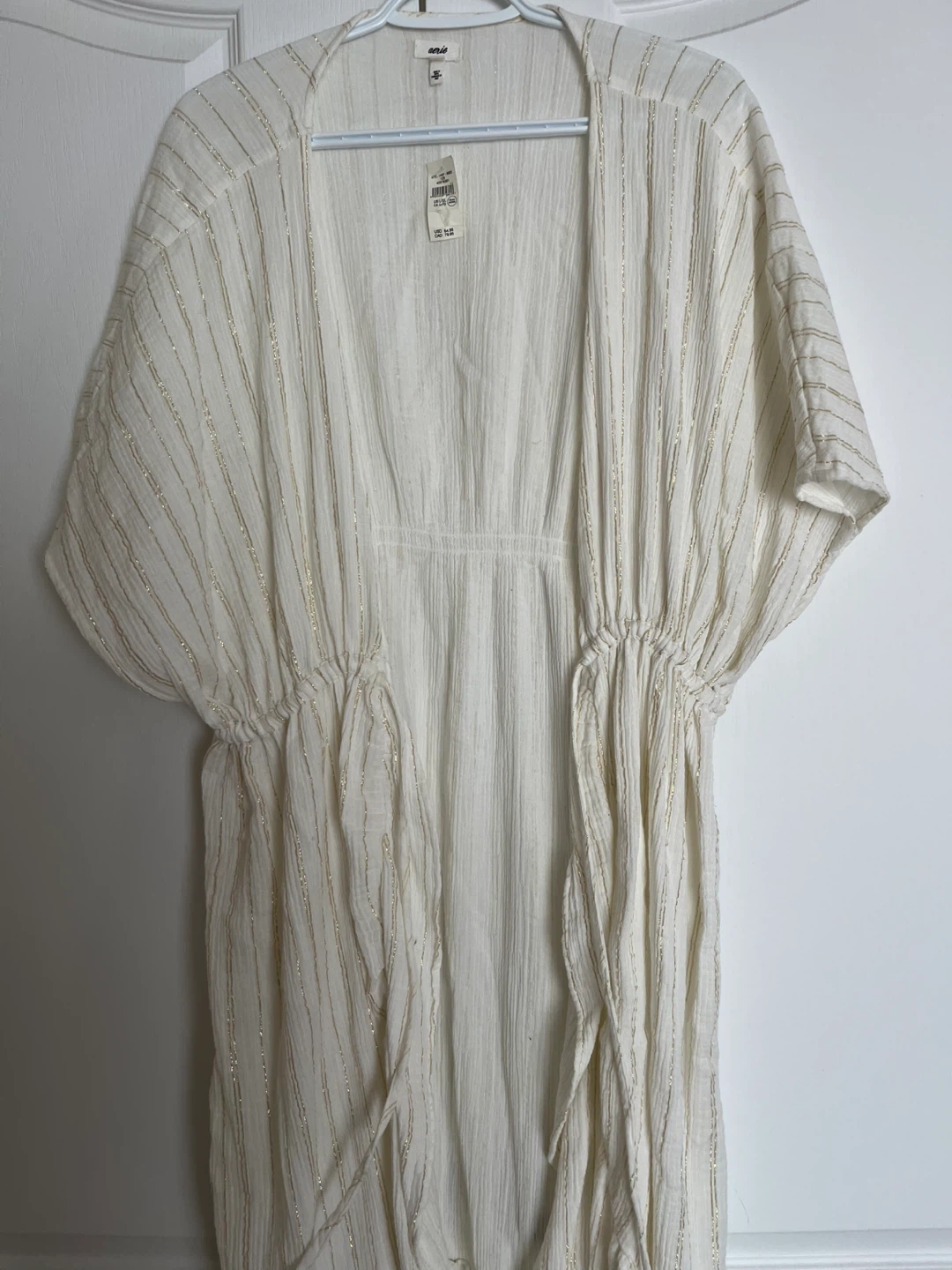 NEW Aerie Cream & Gold Striped Kimono Cover-up L/XL - photo 3