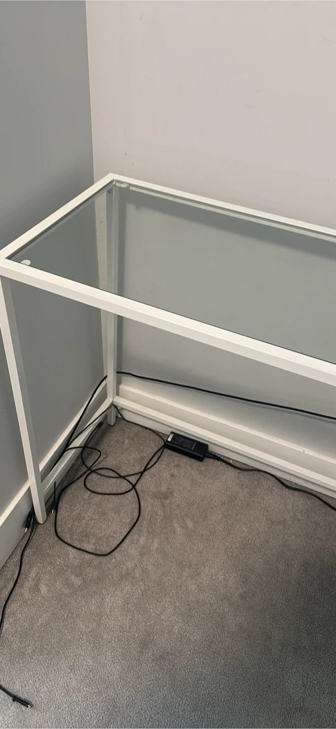 White Frame Glass Top Desk - photo 3