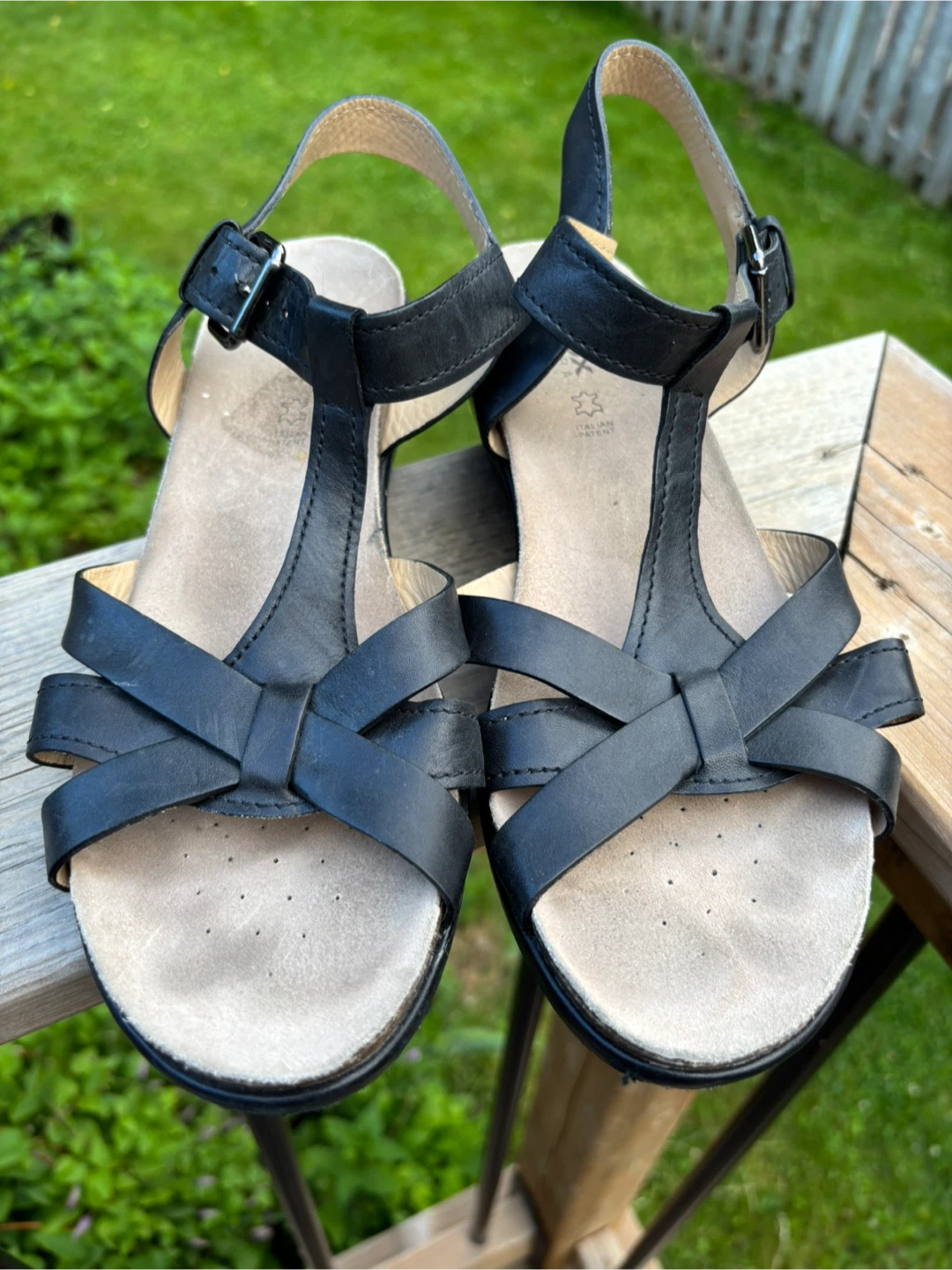 Geox Black Leather Wedge Sandals Size 40