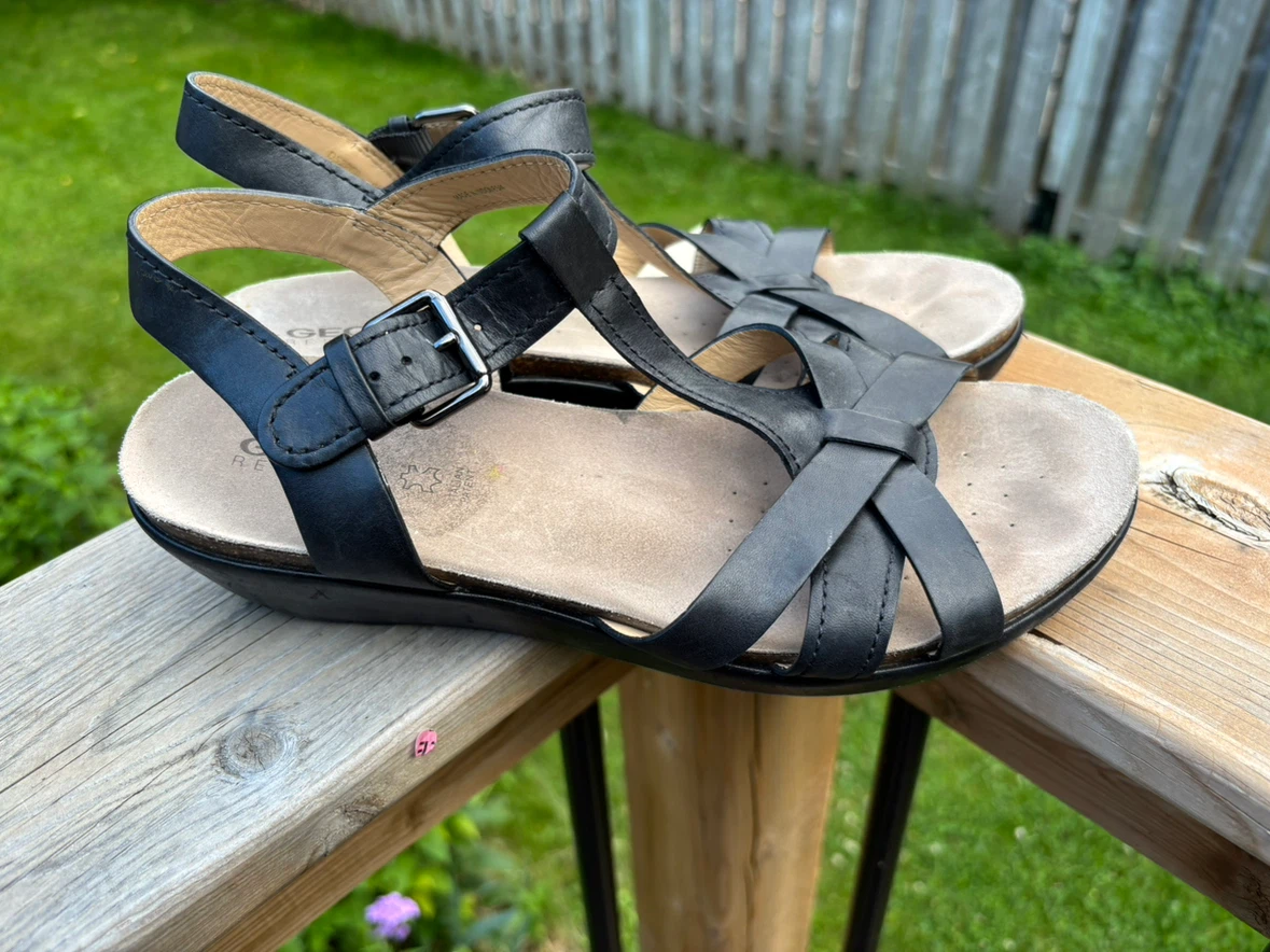Geox Black Leather Wedge Sandals Size 40 - photo 2