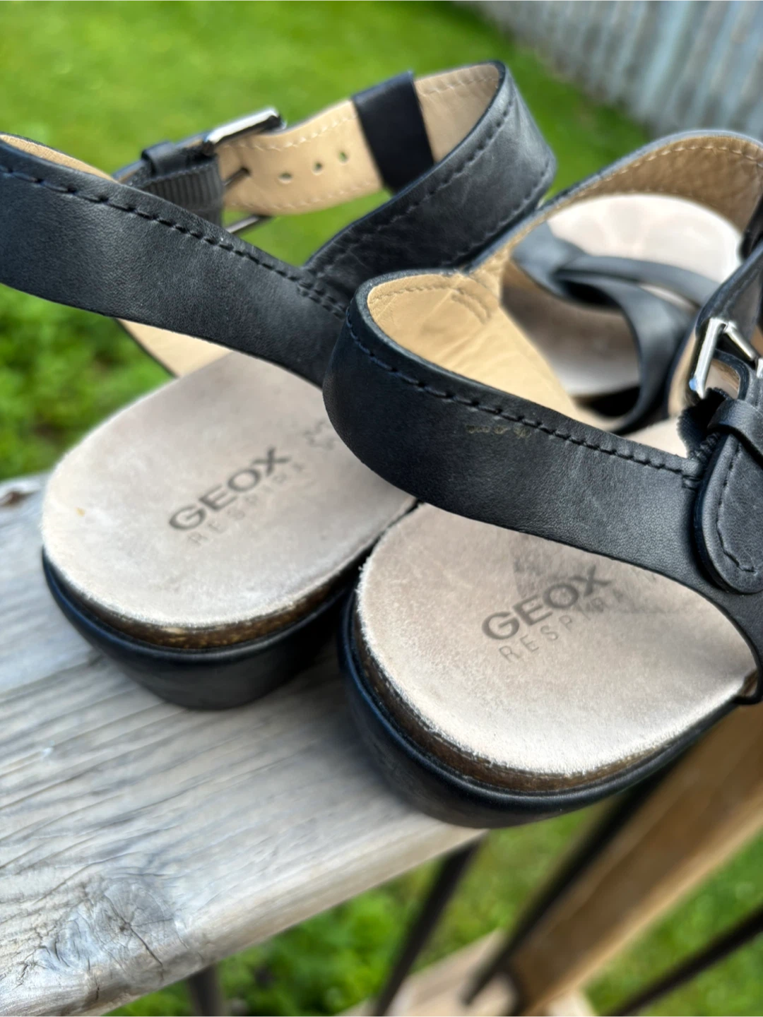 Geox Black Leather Wedge Sandals Size 40 - photo 3