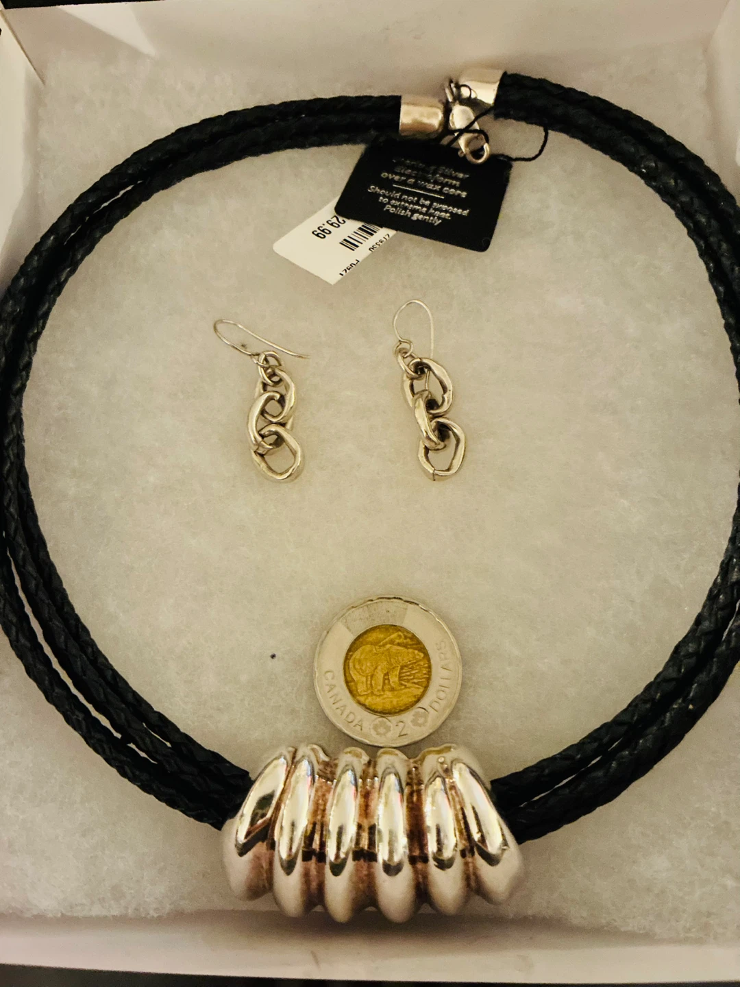 Silver 925 Braided Leather Necklace and Earring Set