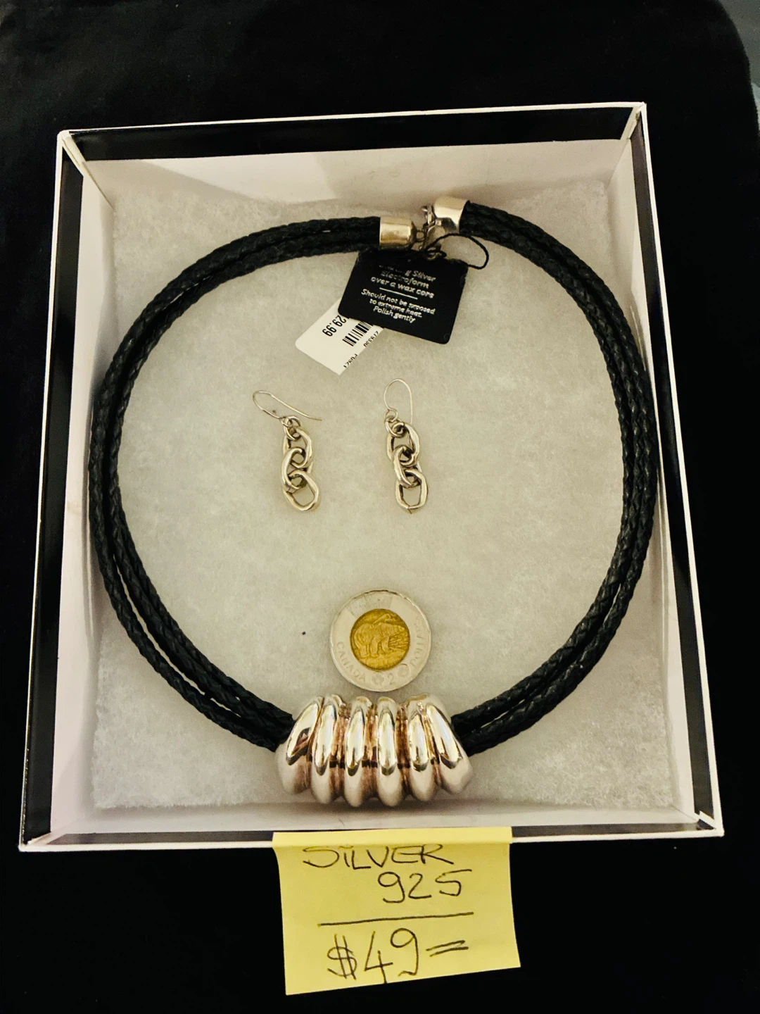 Silver 925 Braided Leather Necklace and Earring Set - photo 5