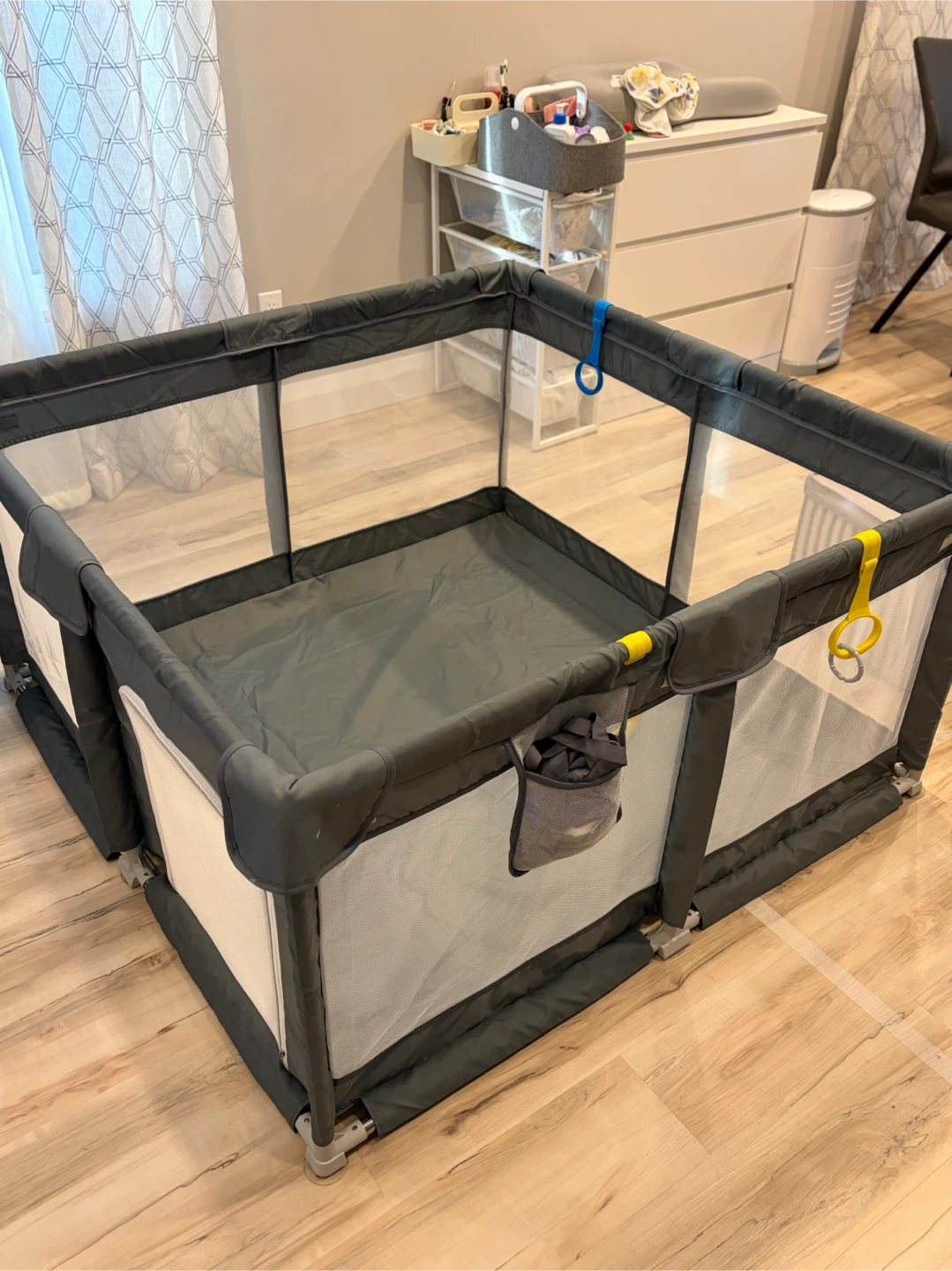 Fodoss Baby Playpen with Mat (47” x 47”) | Dark Grey | Like New - photo 2