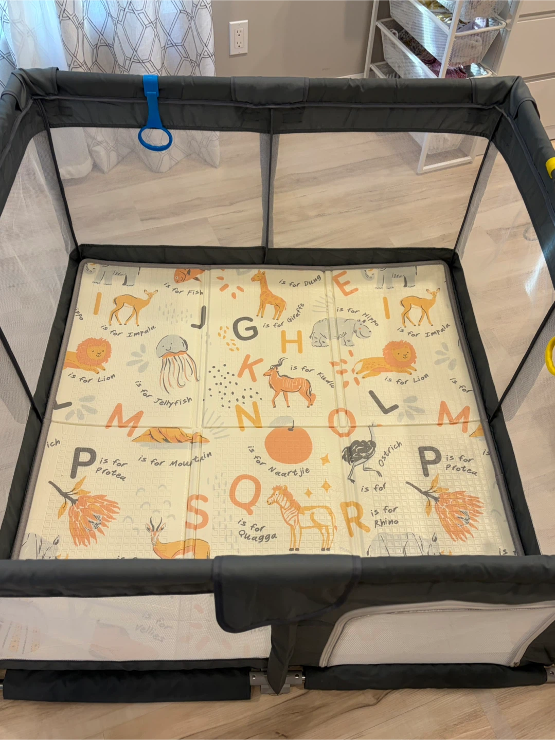 Fodoss Baby Playpen with Mat (47” x 47”) | Dark Grey | Like New