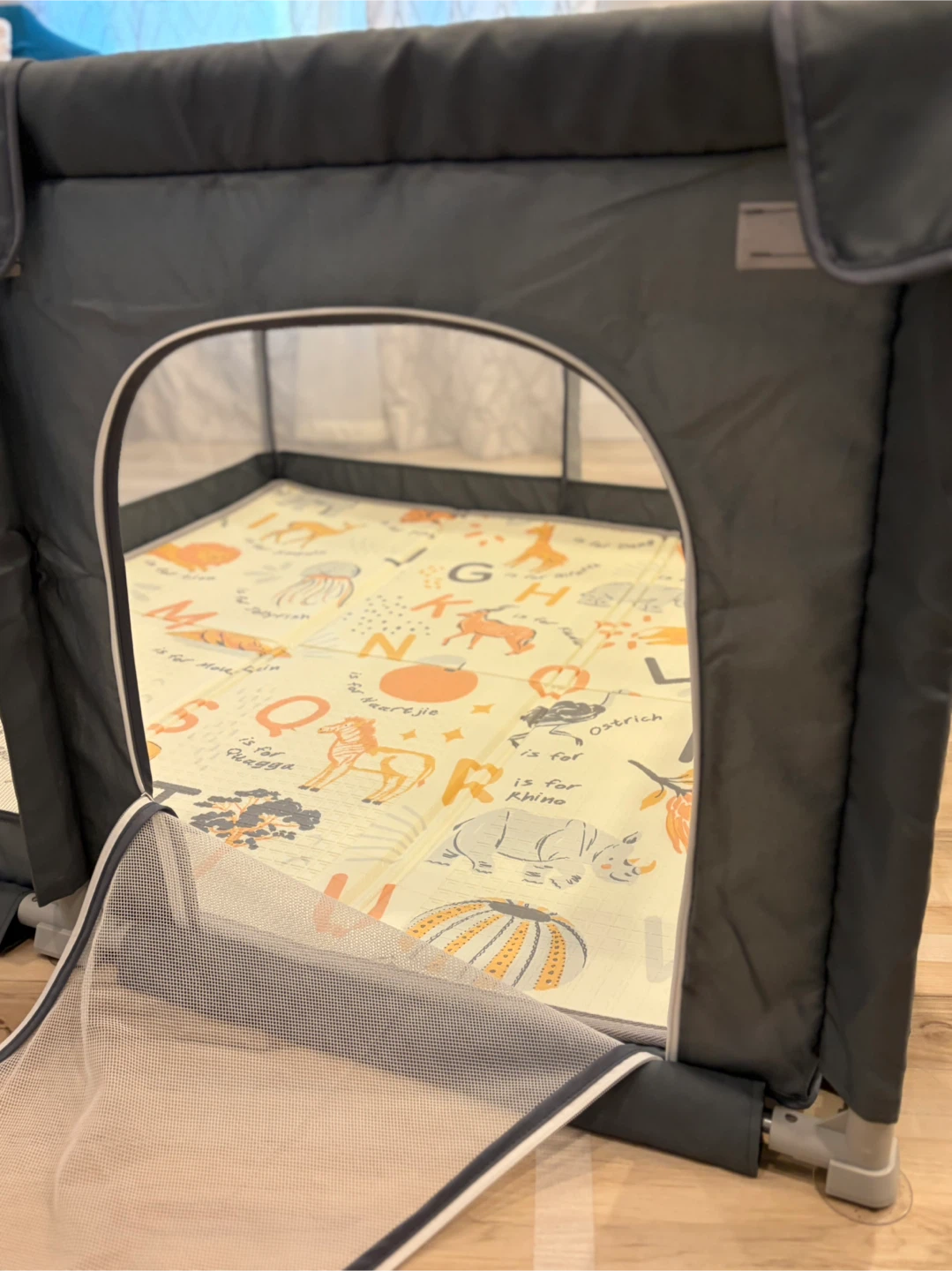 Fodoss Baby Playpen with Mat (47” x 47”) | Dark Grey | Like New - photo 3