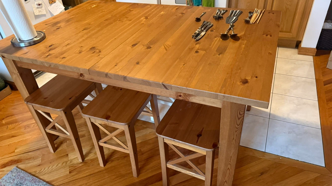 Wooden Dining Table with 6 Stools (Stools optional)