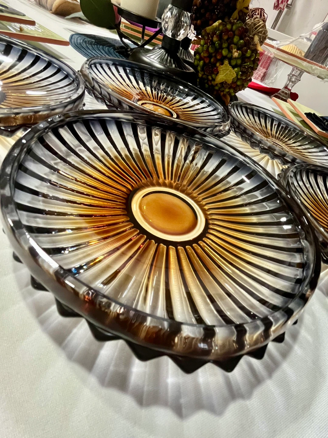 Vintage Smoked Glass Dessert / Salad plate Set of 6