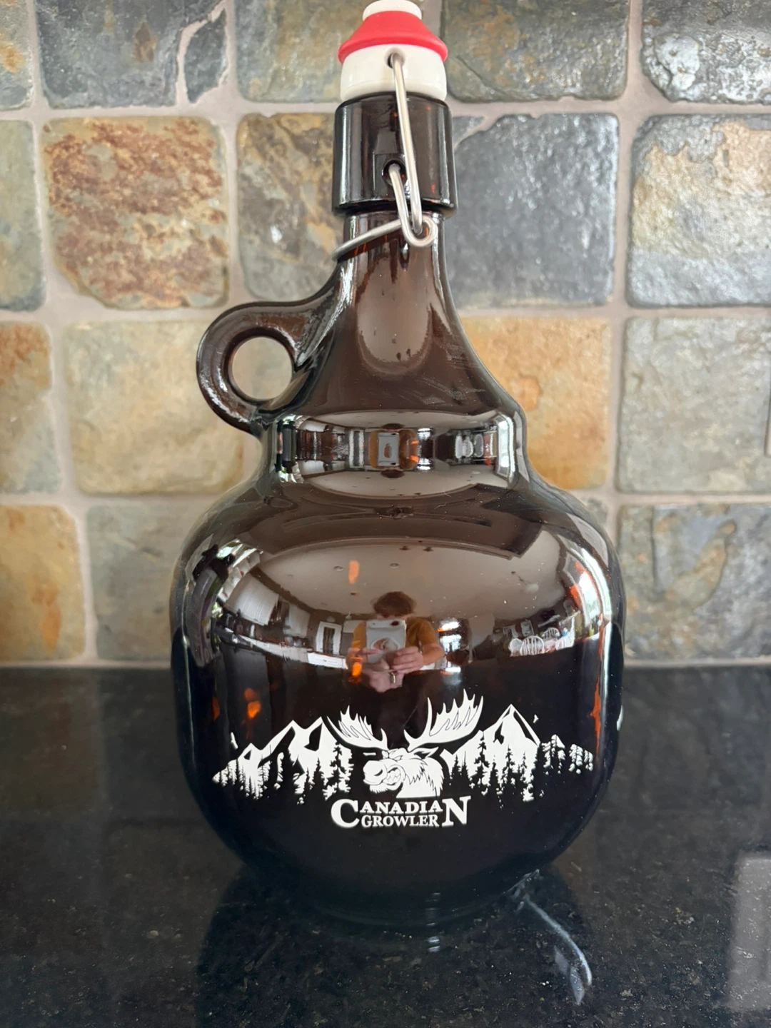 Canadian Growler Amber Glass Jug