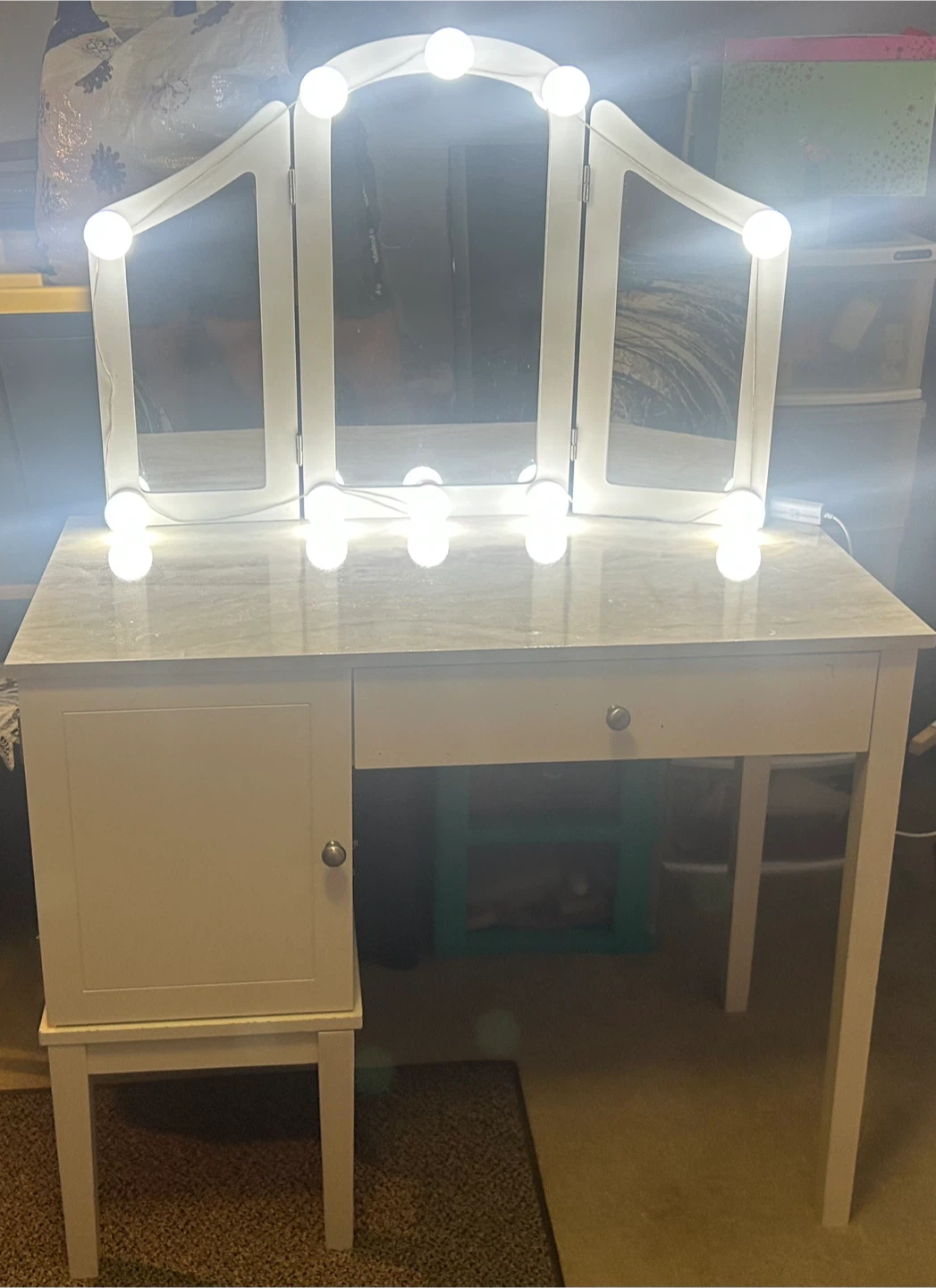 Vanity Table with Tri-Fold Mirror and Lights - photo 3