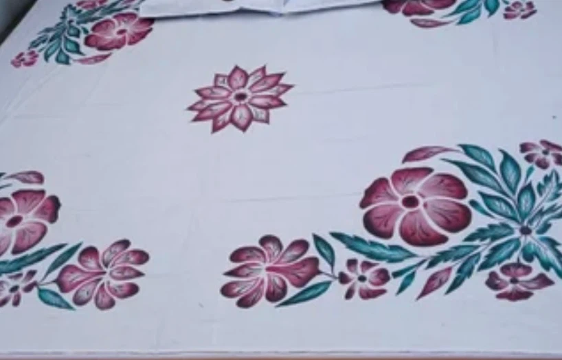 White Floral Print Bed Sheet paint