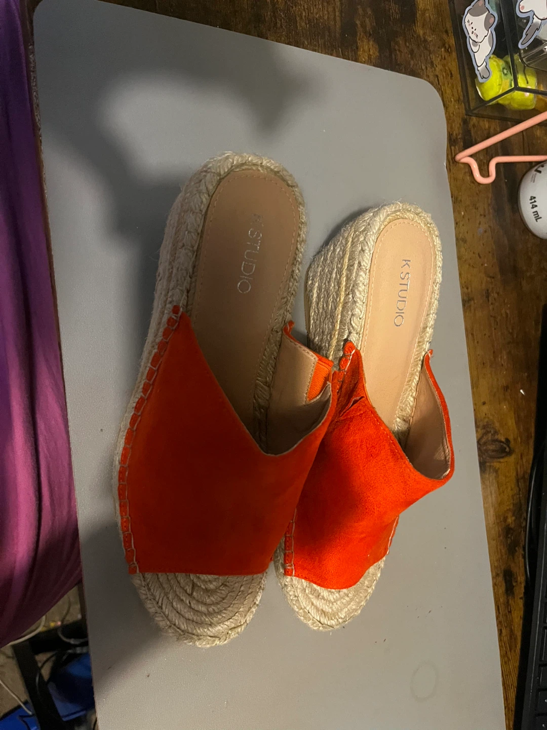 K STUDIO Red Wedge Espadrille Slides