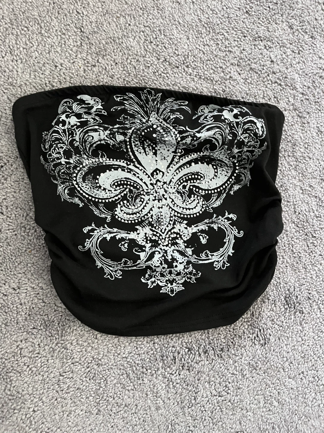 Black Tube Top with White Graphic Print