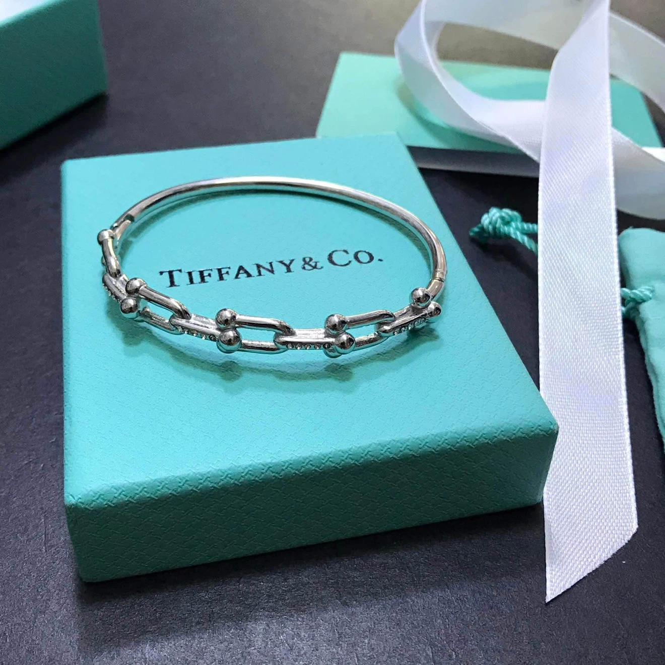 Tiffany & Co. Sterling Silver & Gold Hinged Bangle Bracelet