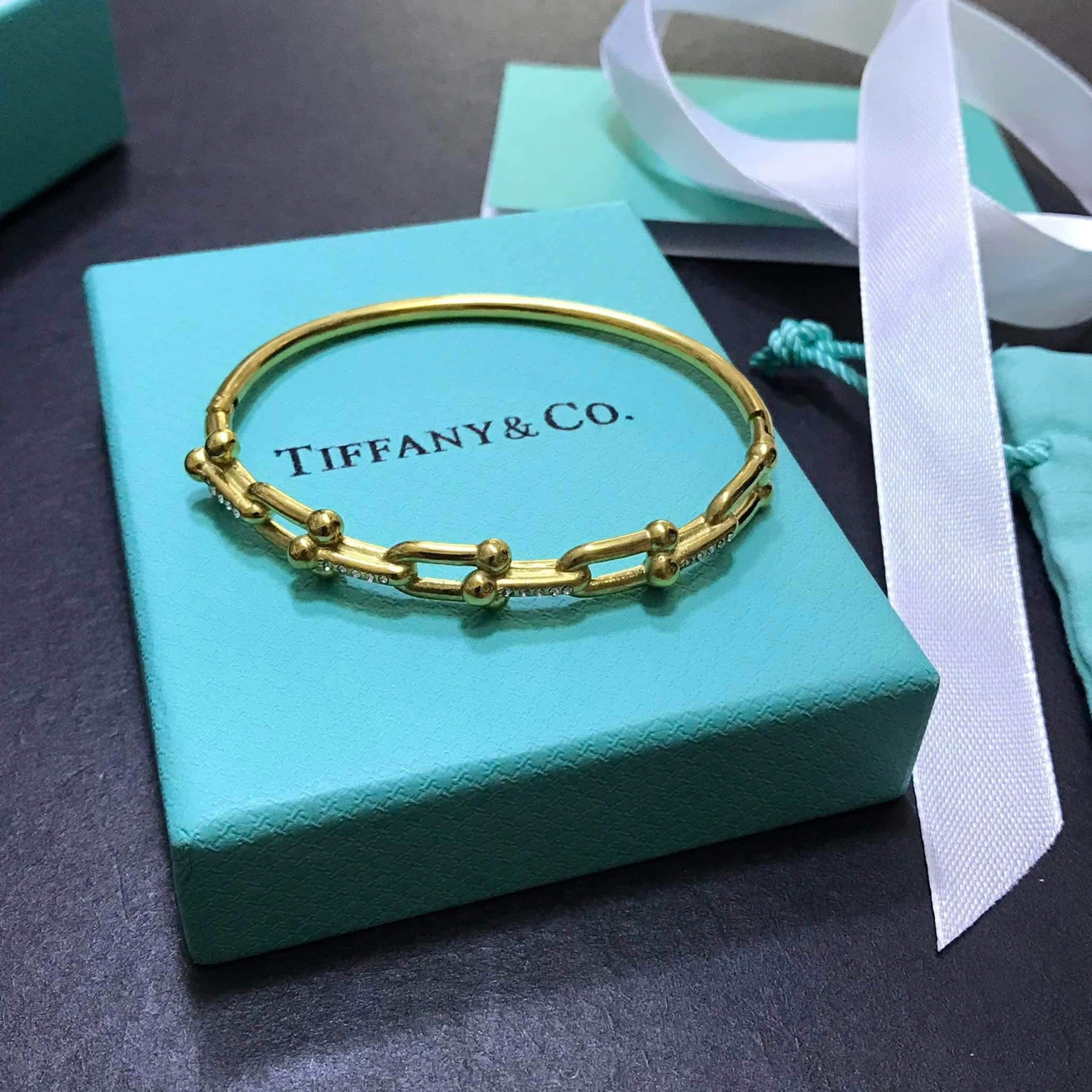 Tiffany & Co. Sterling Silver & Gold Hinged Bangle Bracelet - photo 2
