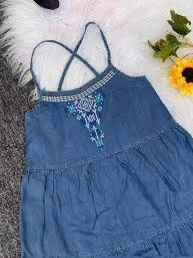 Girls Denim Dress with Embroidery