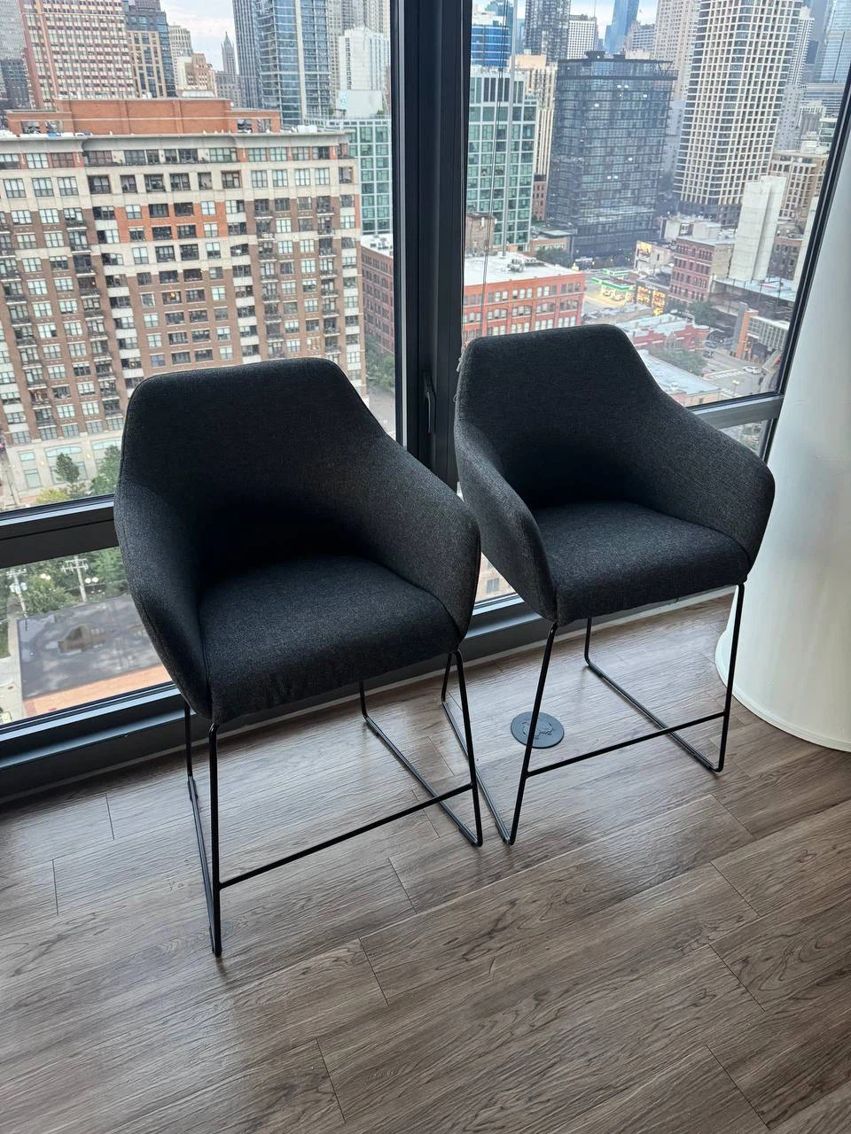 Set of 2 Dark Gray Upholstered Bar Stools
