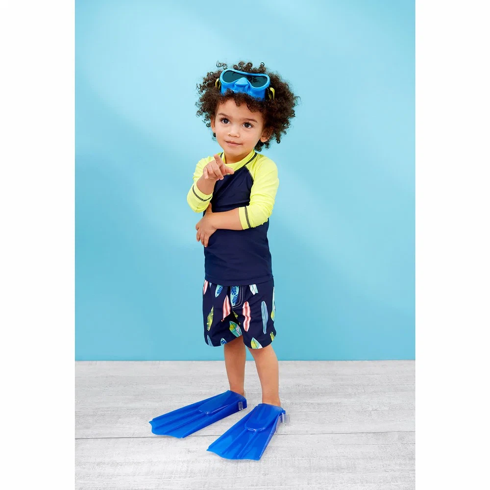 Carter's Blue & Yellow Rash Guard Swim Shirt - 12 Months