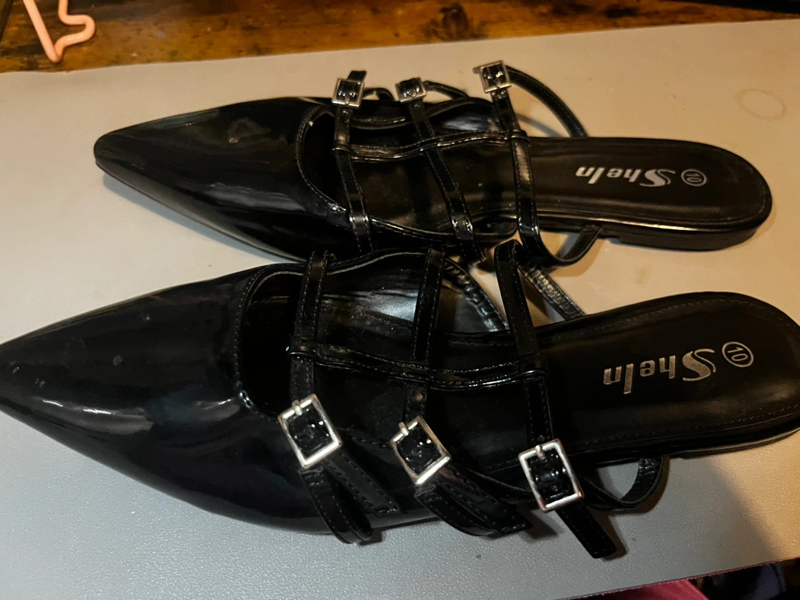 SHEIN Black Patent Pointed Toe Buckle Mules - Size 10 - photo 2