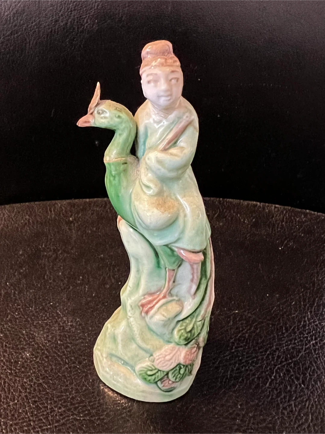 Antique Ceramic Figurine of Person on Peacock