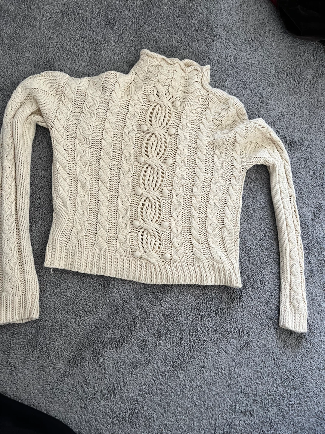 Cream Cable Knit Mock Neck Sweater