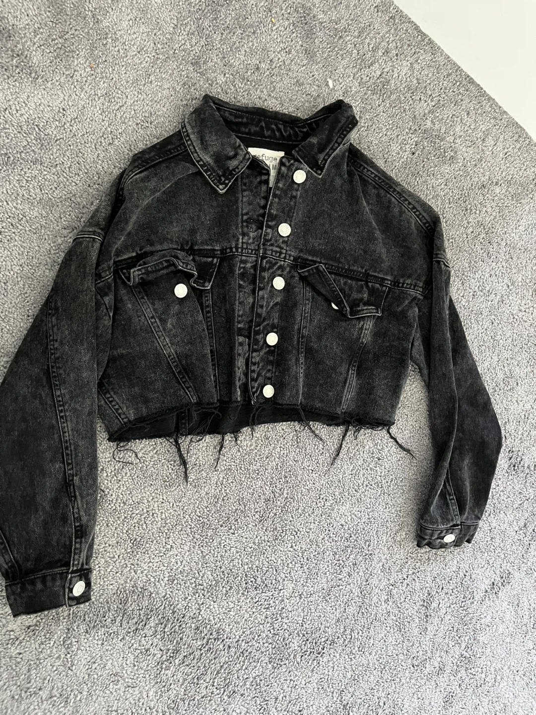 Refuge Black Denim Cropped Jacket Size M