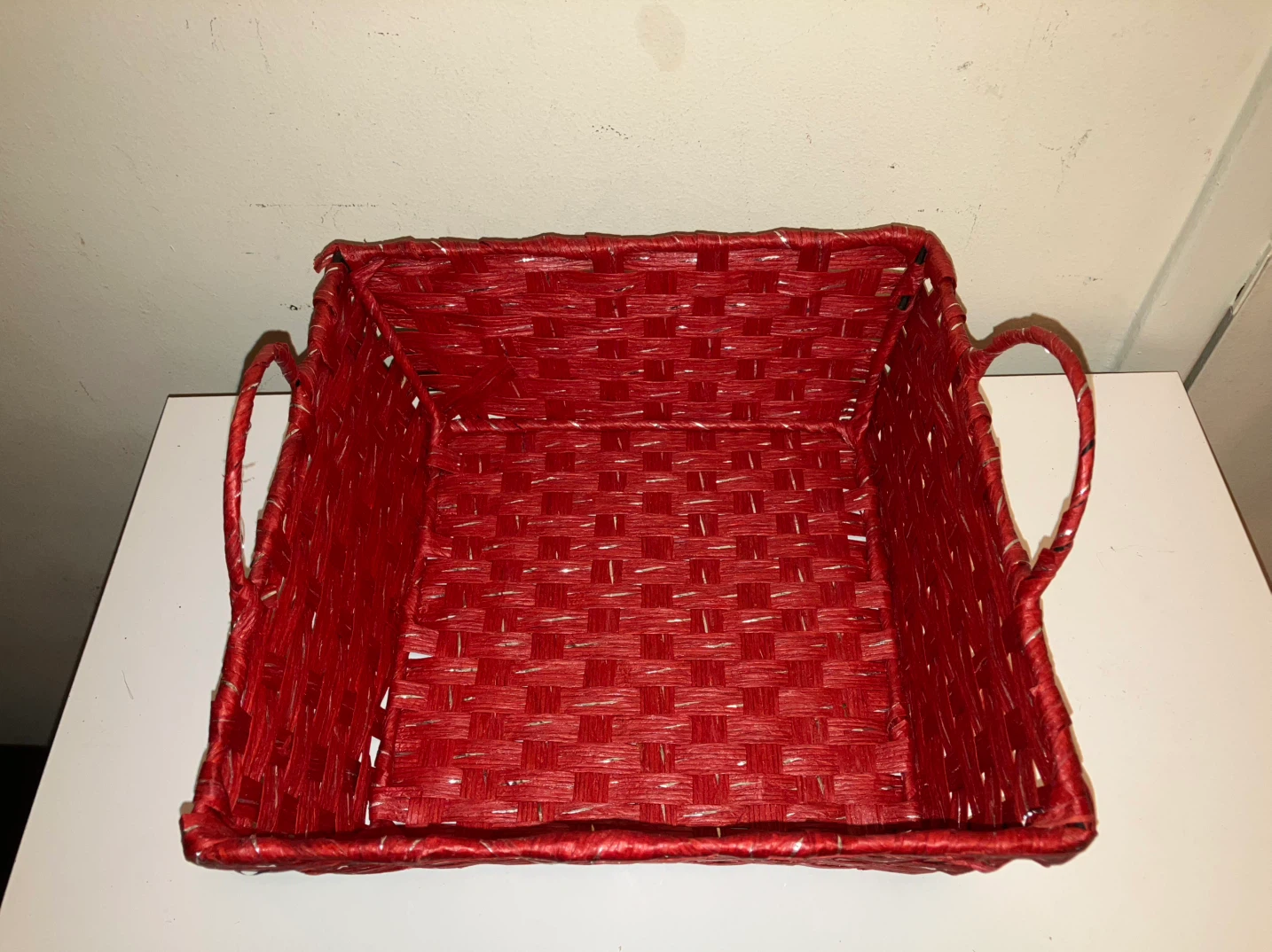 Red Woven Basket with Handles-10”x10”x4” - photo 2