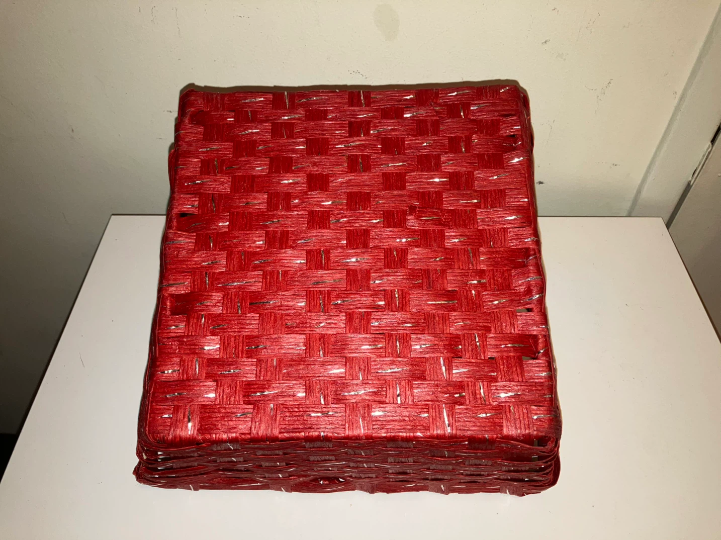 Red Woven Basket with Handles-10”x10”x4” - photo 3