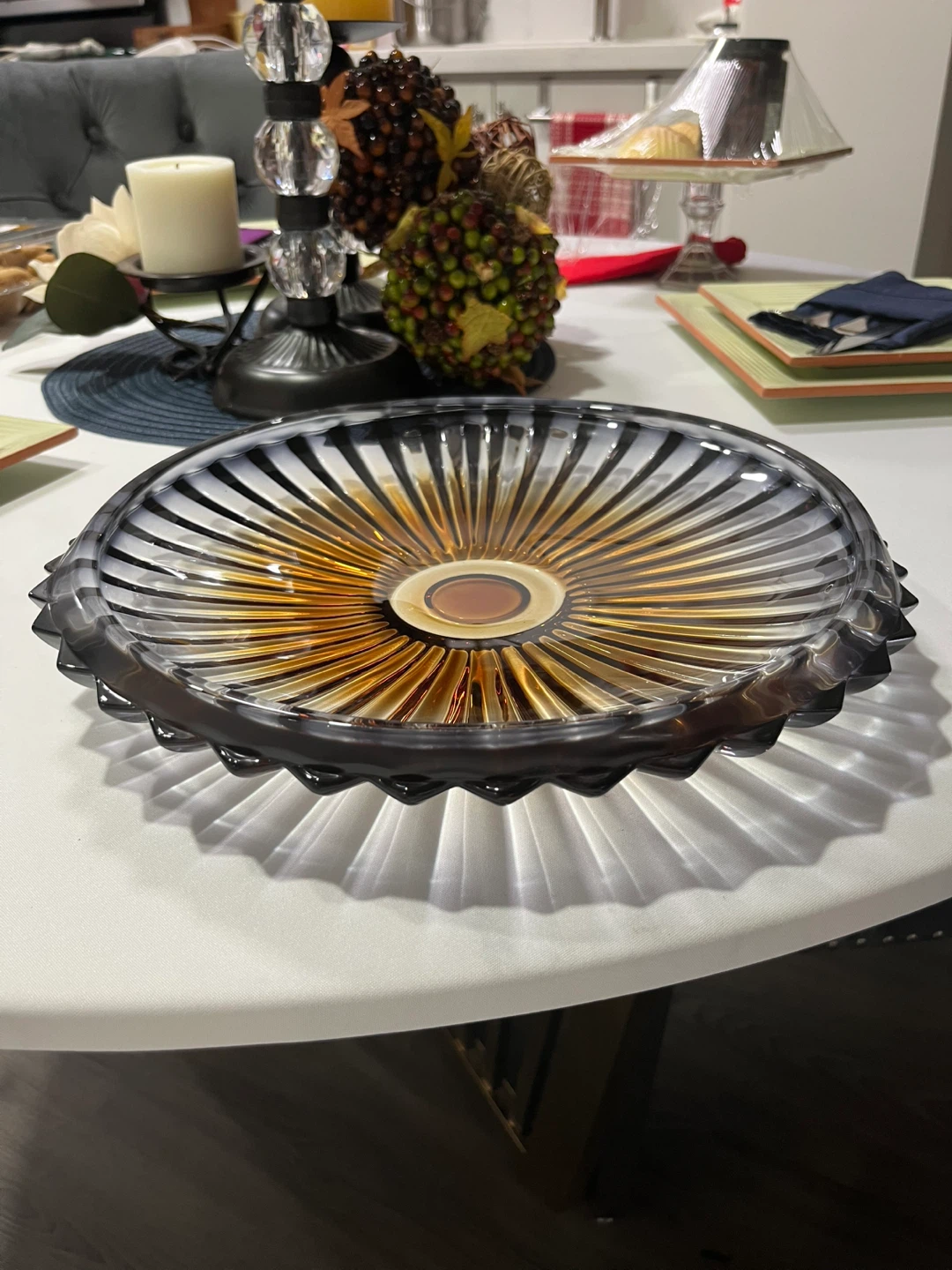 ✨ Stunning Vintage Smoked Art Glass Serving Platter - photo 2