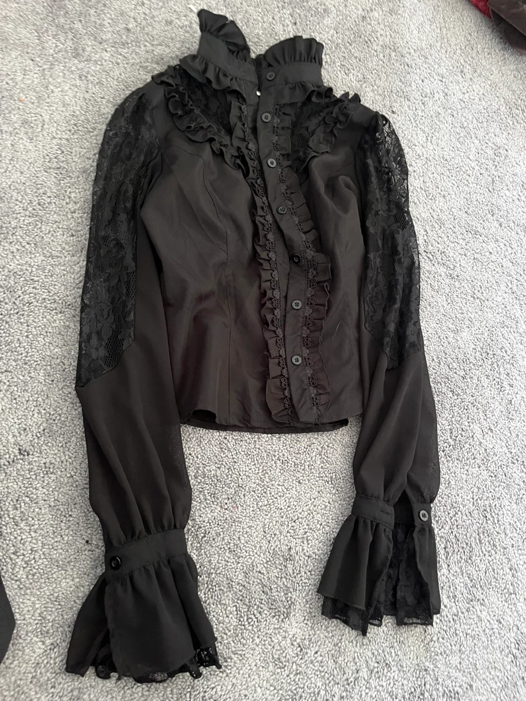 Black Lace Ruffle Blouse