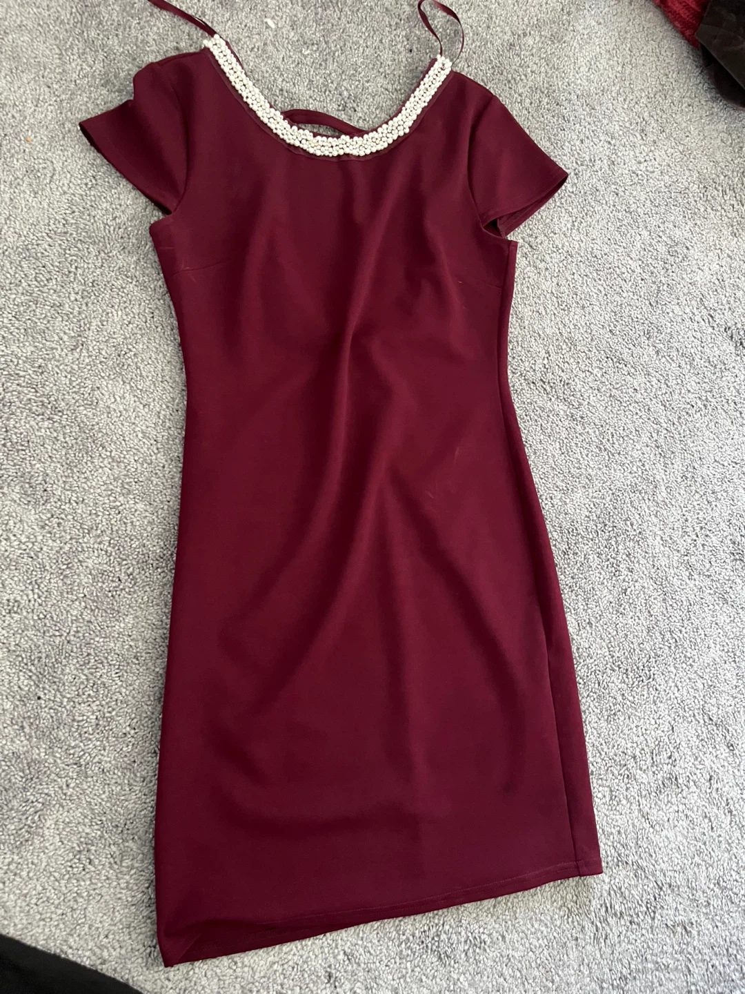 Maroon Dress with Pearl Embellishment