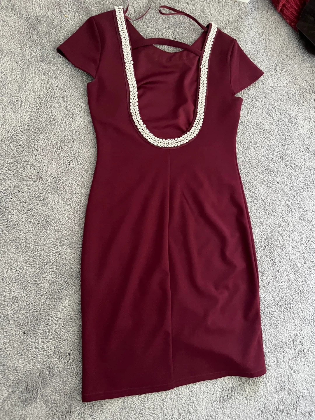 Maroon Dress with Pearl Embellishment - photo 2