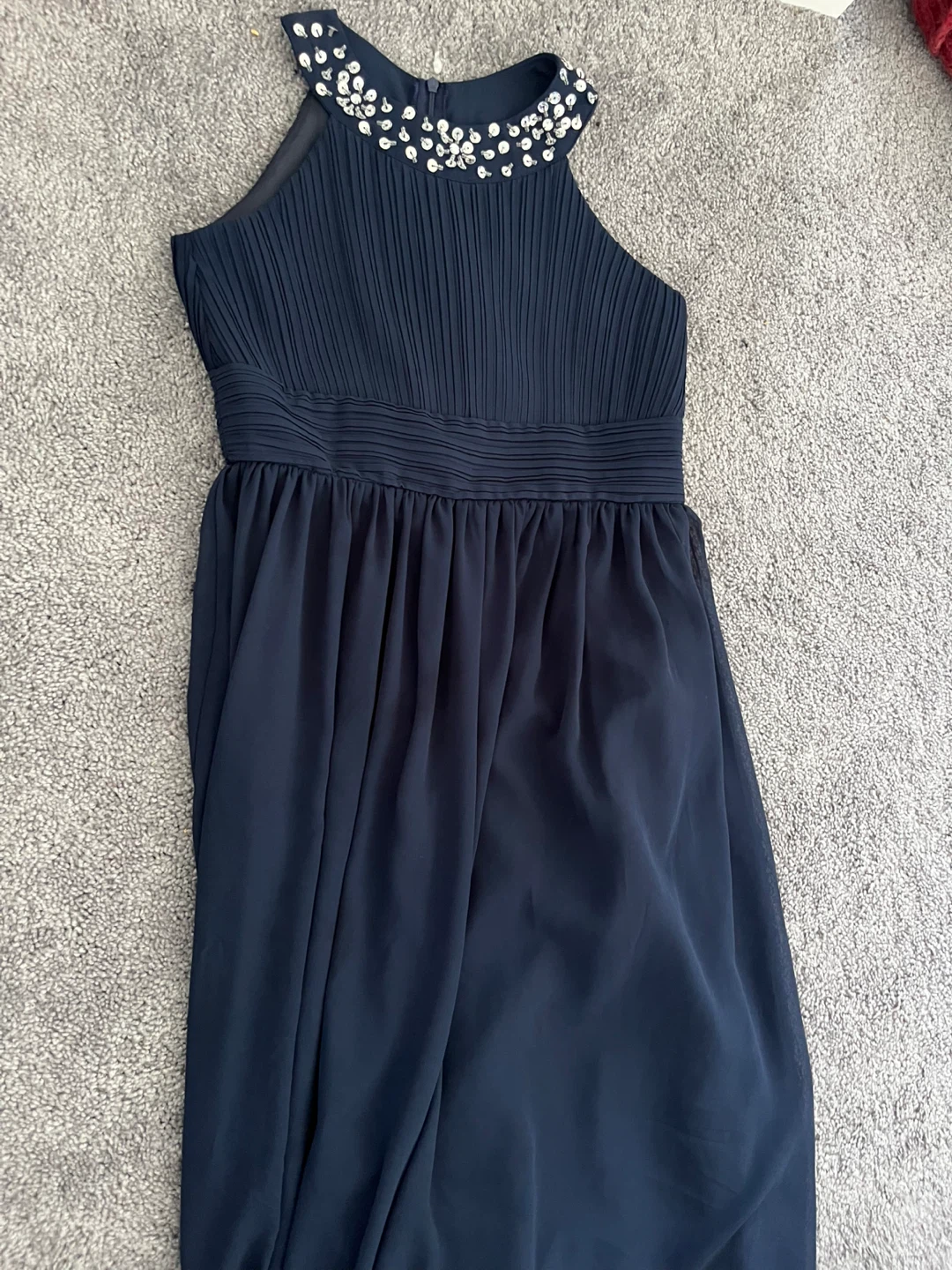 Navy Blue Embellished Neckline Dress