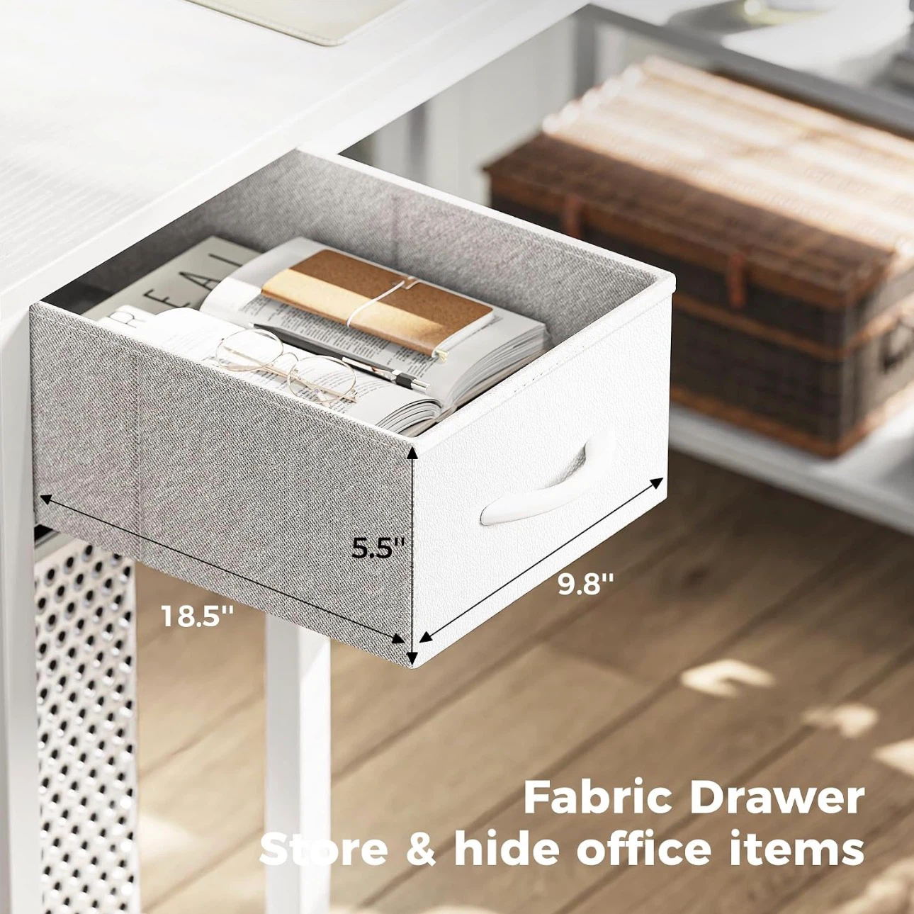 White L-Shaped Desk with Built-in Power Strip and Shelving - photo 2