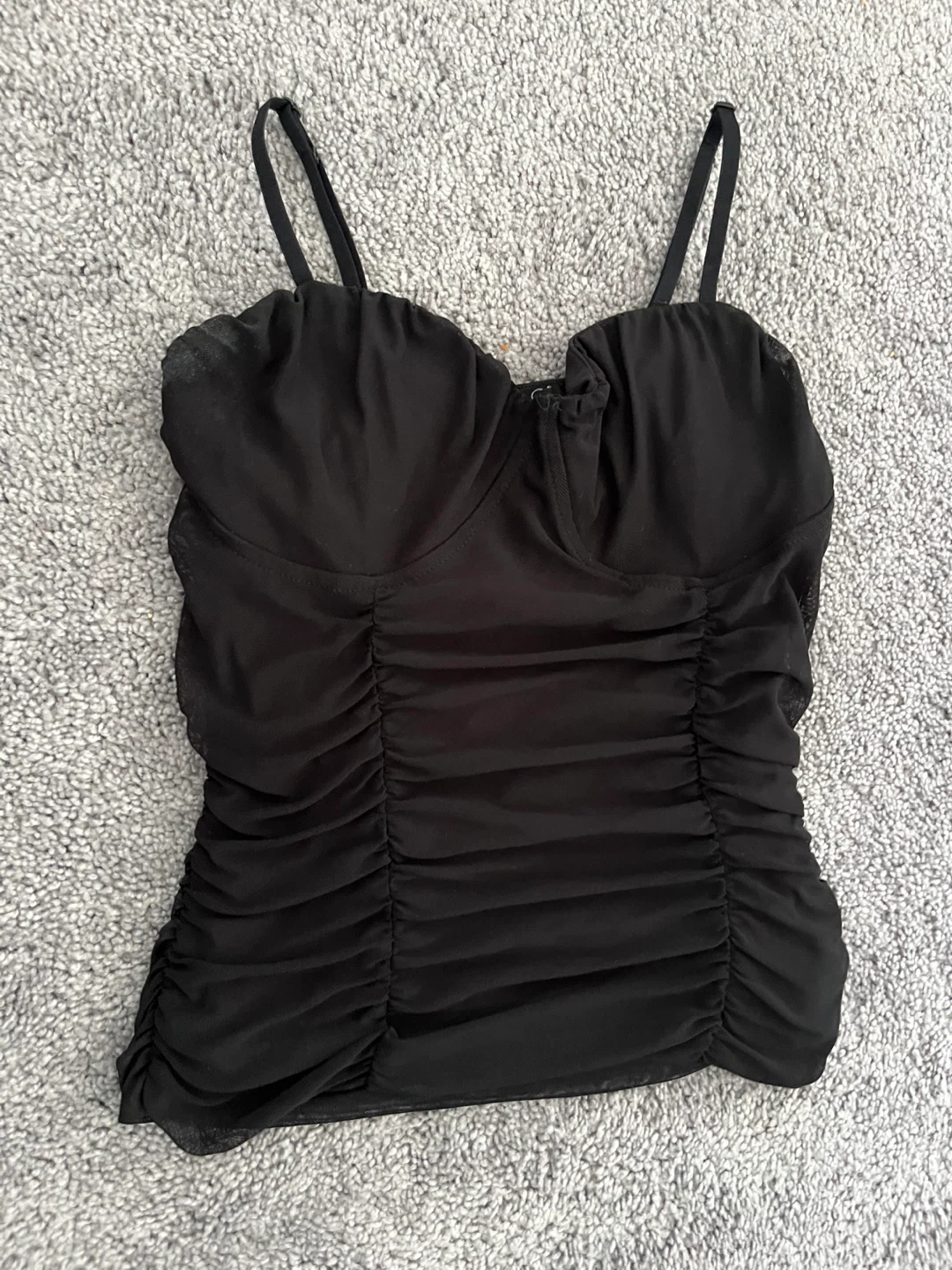 Black Ruched Mesh Cami Top