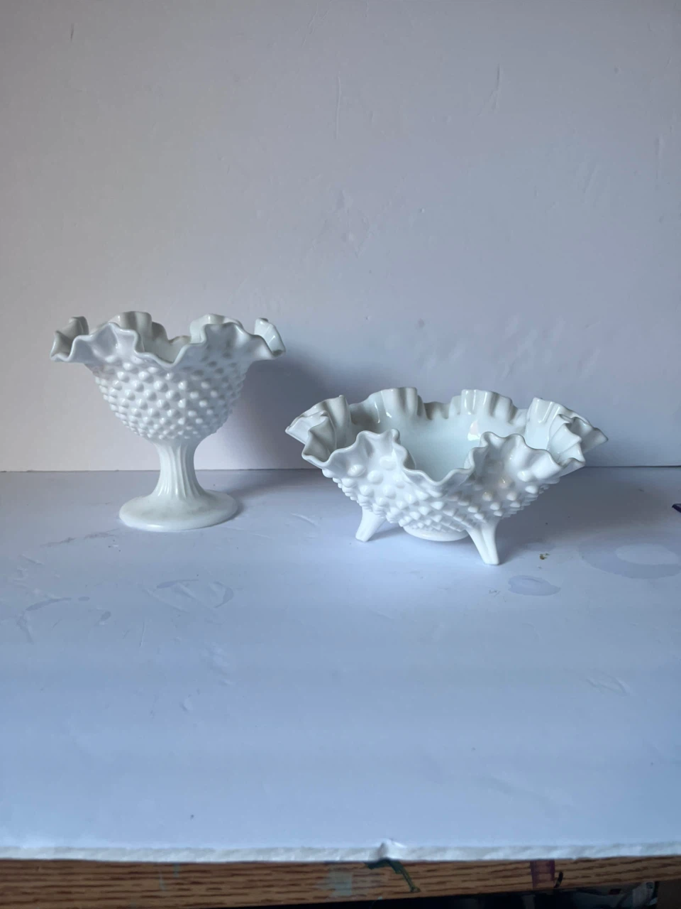 White Hobnail Milk Glass Footed Bowl and Compote - photo 2