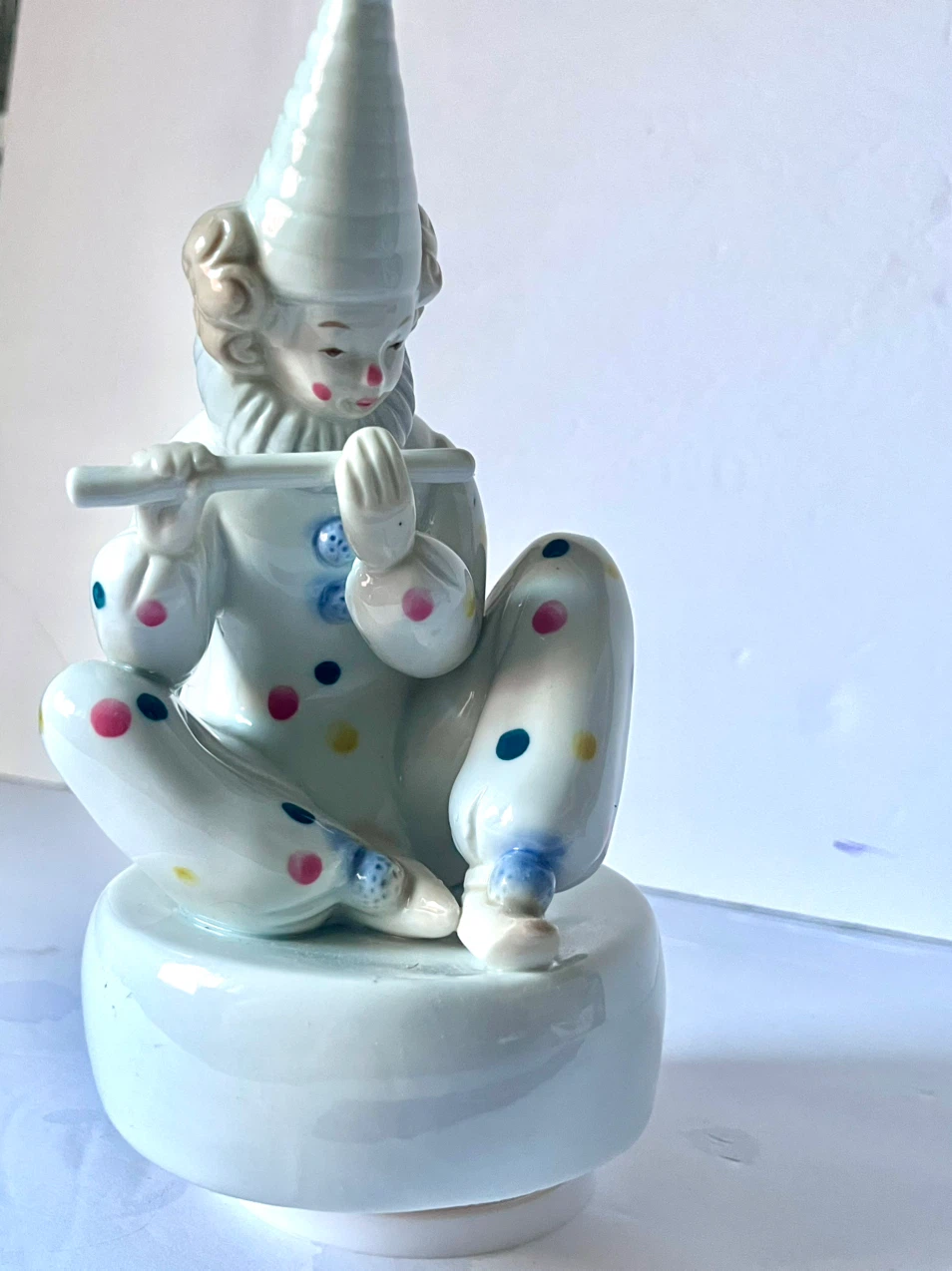 Vintage Porcelain Clown Figurine Playing Flute