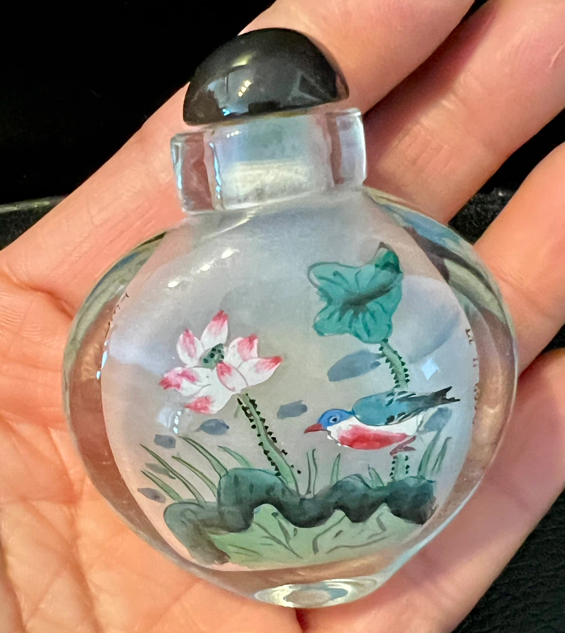 Vintage Hand-Painted Glass Snuff Bottle - photo 2