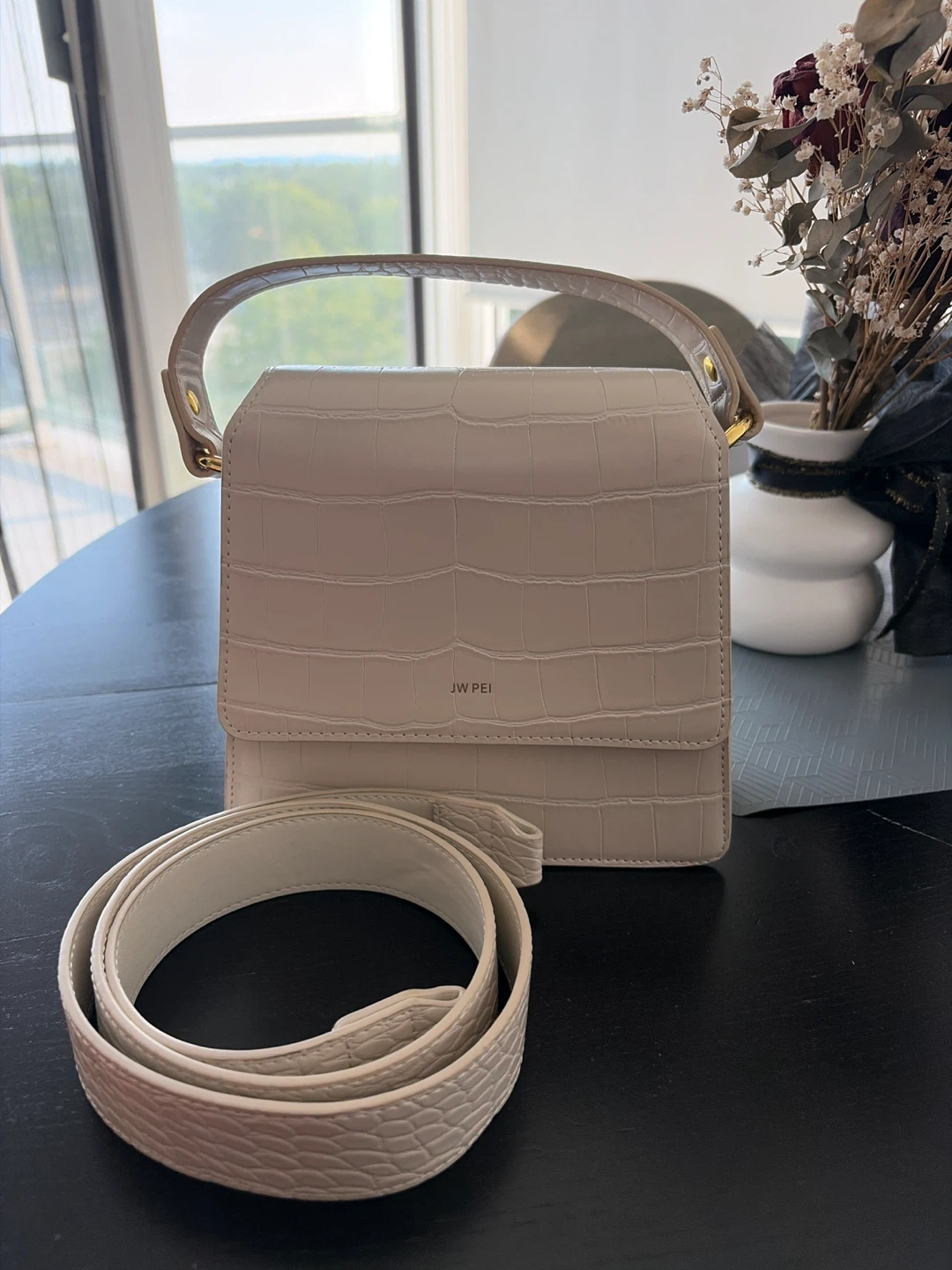 JW PEI Cream Croc Embossed Mini Tote Bag with Strap