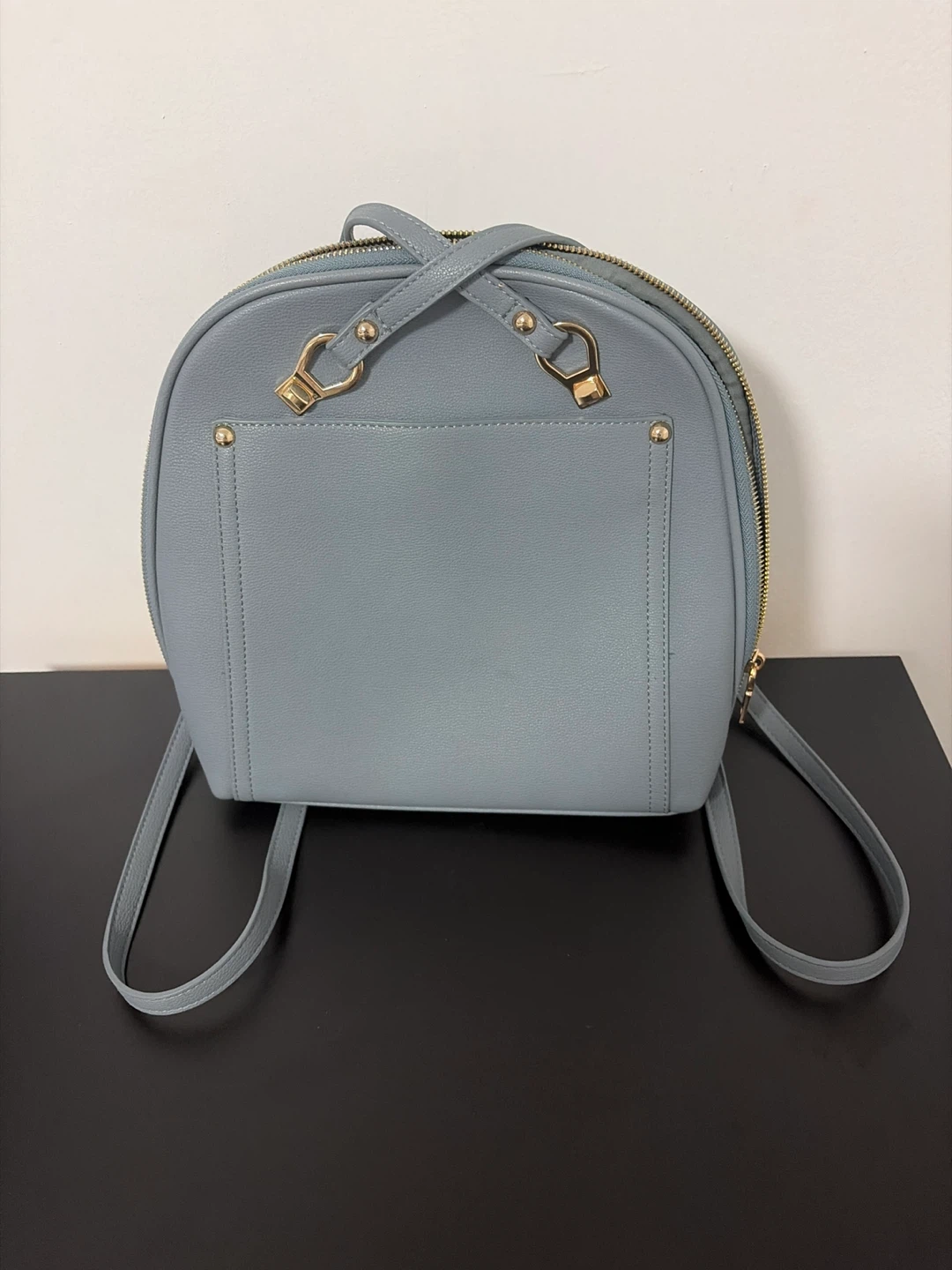 Gray Faux Leather Backpack Purse