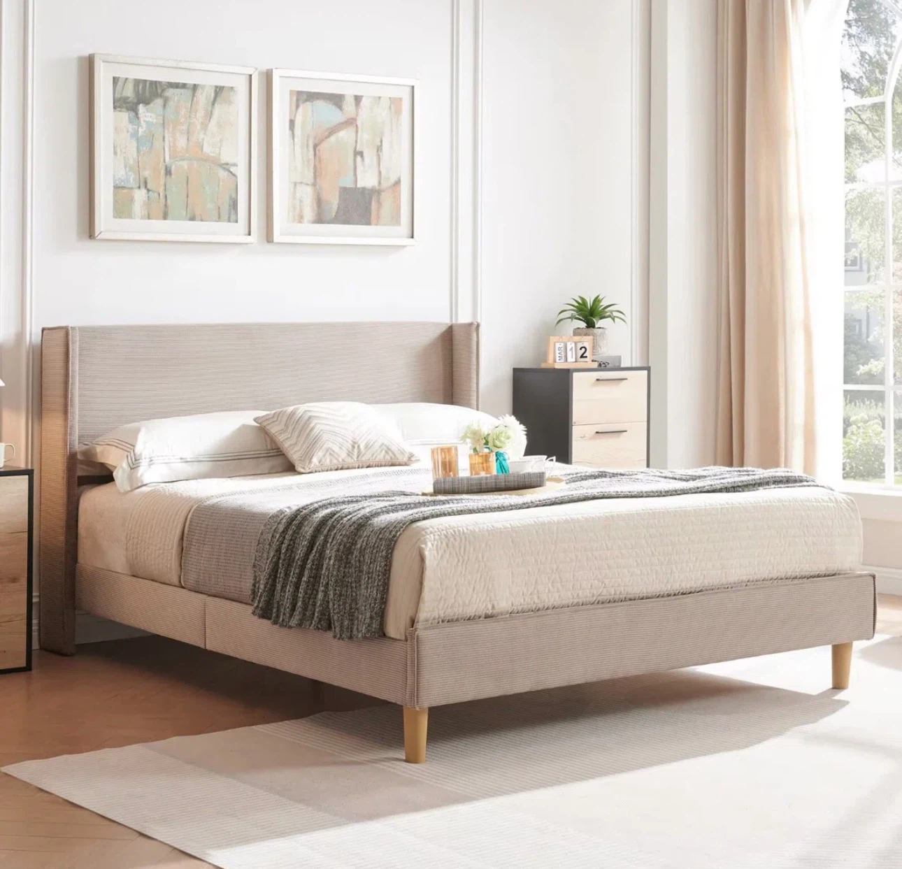 Queen Size Bed Frame with Headboard & Mattress